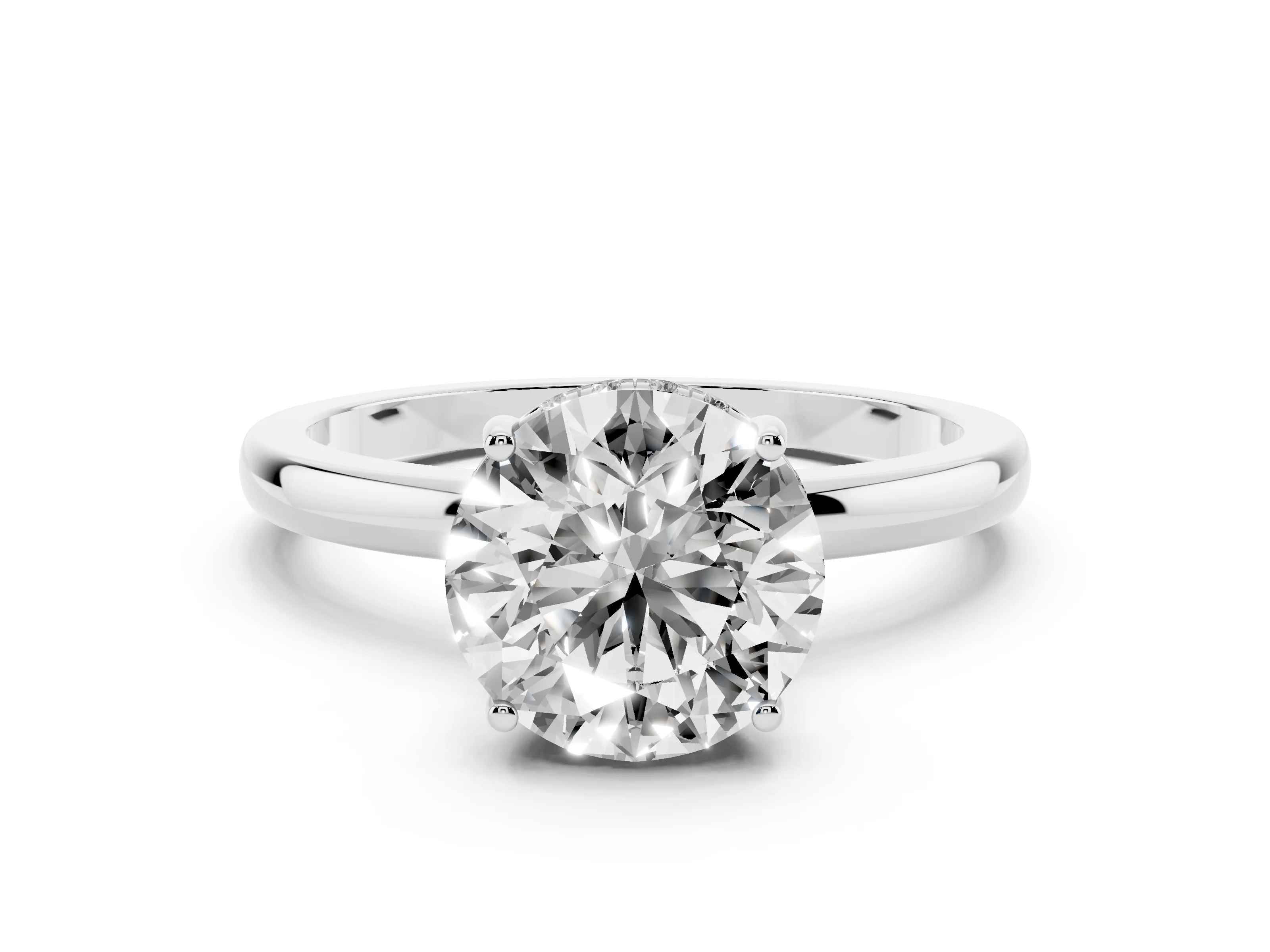 Round Cut Diamond Solitaire Ring Set in Platinum with Plain Band and Prong Setting