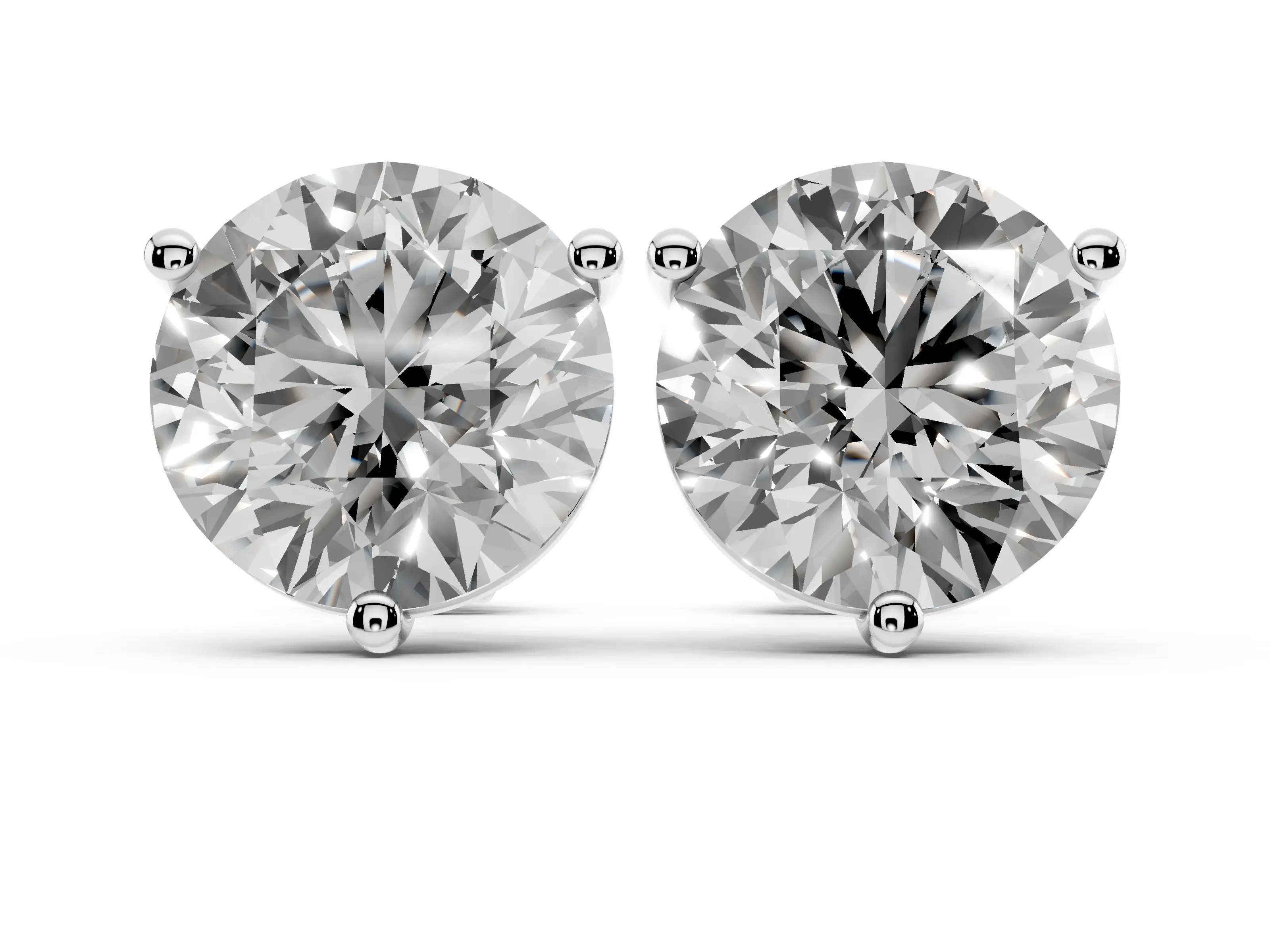 Round Diamond Martini Stud Earrings Set in Silver with Three-Prong Setting