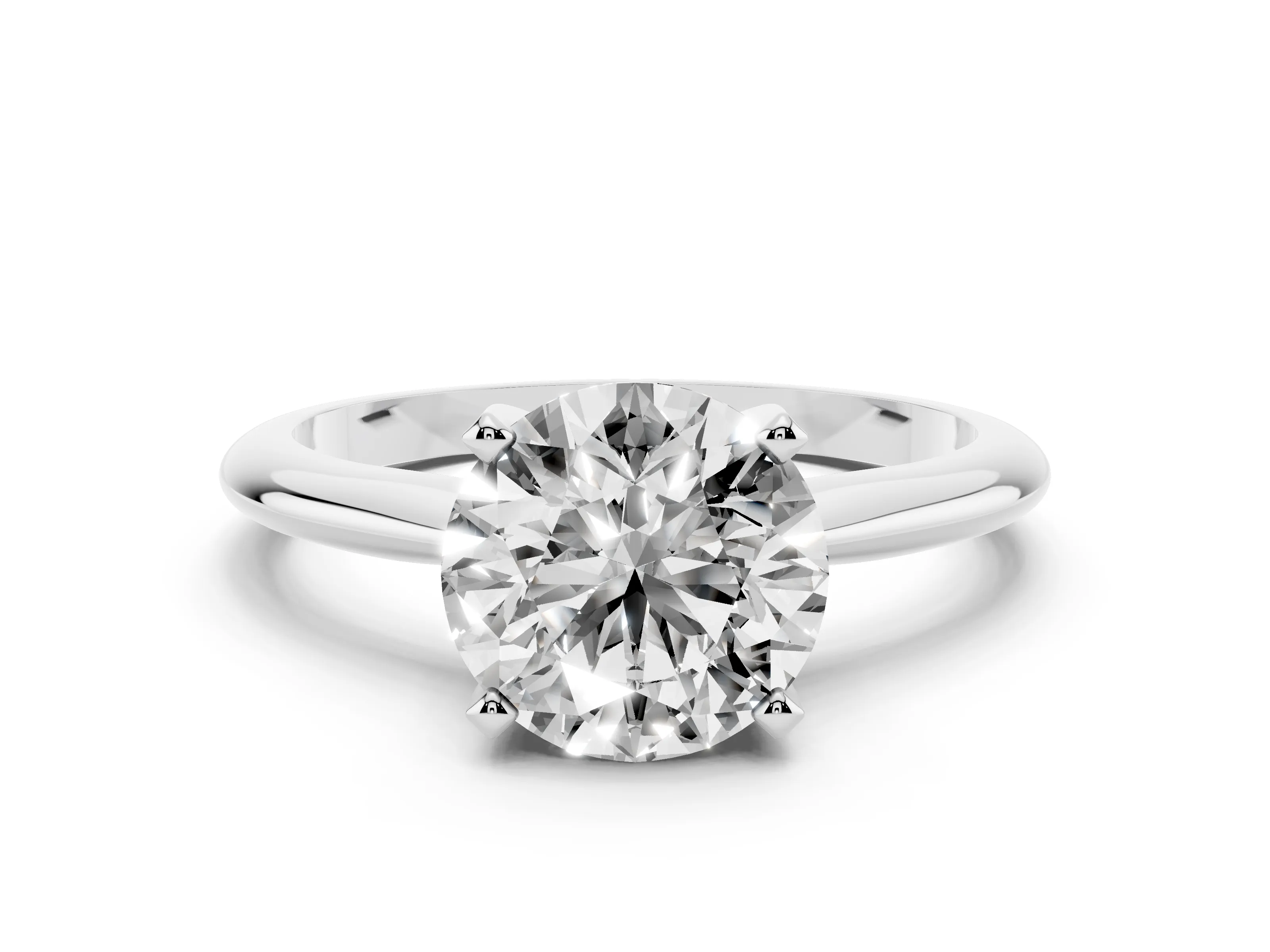 Round Cut Diamond Solitaire Ring Set in Platinum with Prong Setting on a Plain Round Band