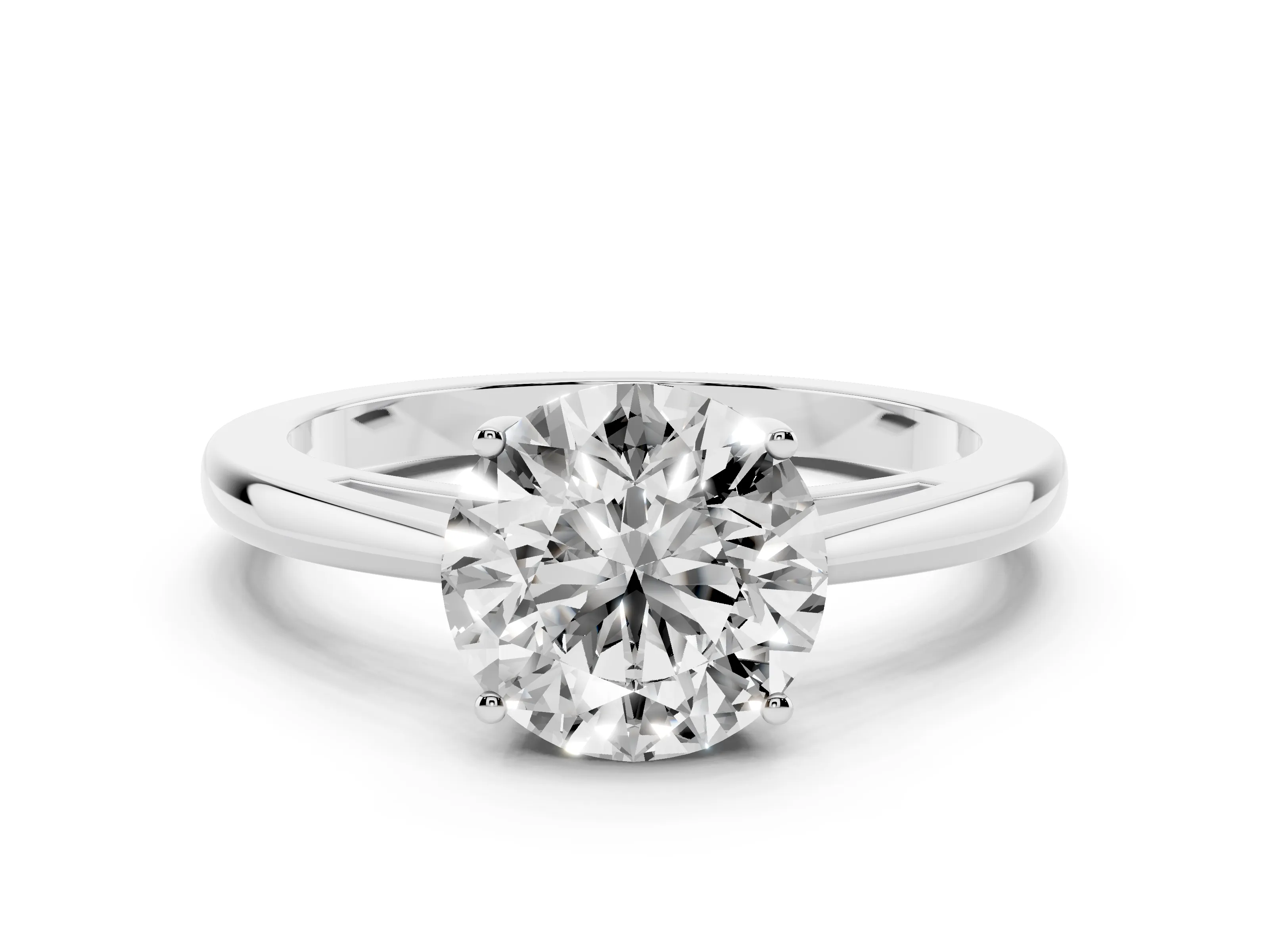 Round Cut Diamond Solitaire Ring Set in Platinum with Split Shank and Prong Setting