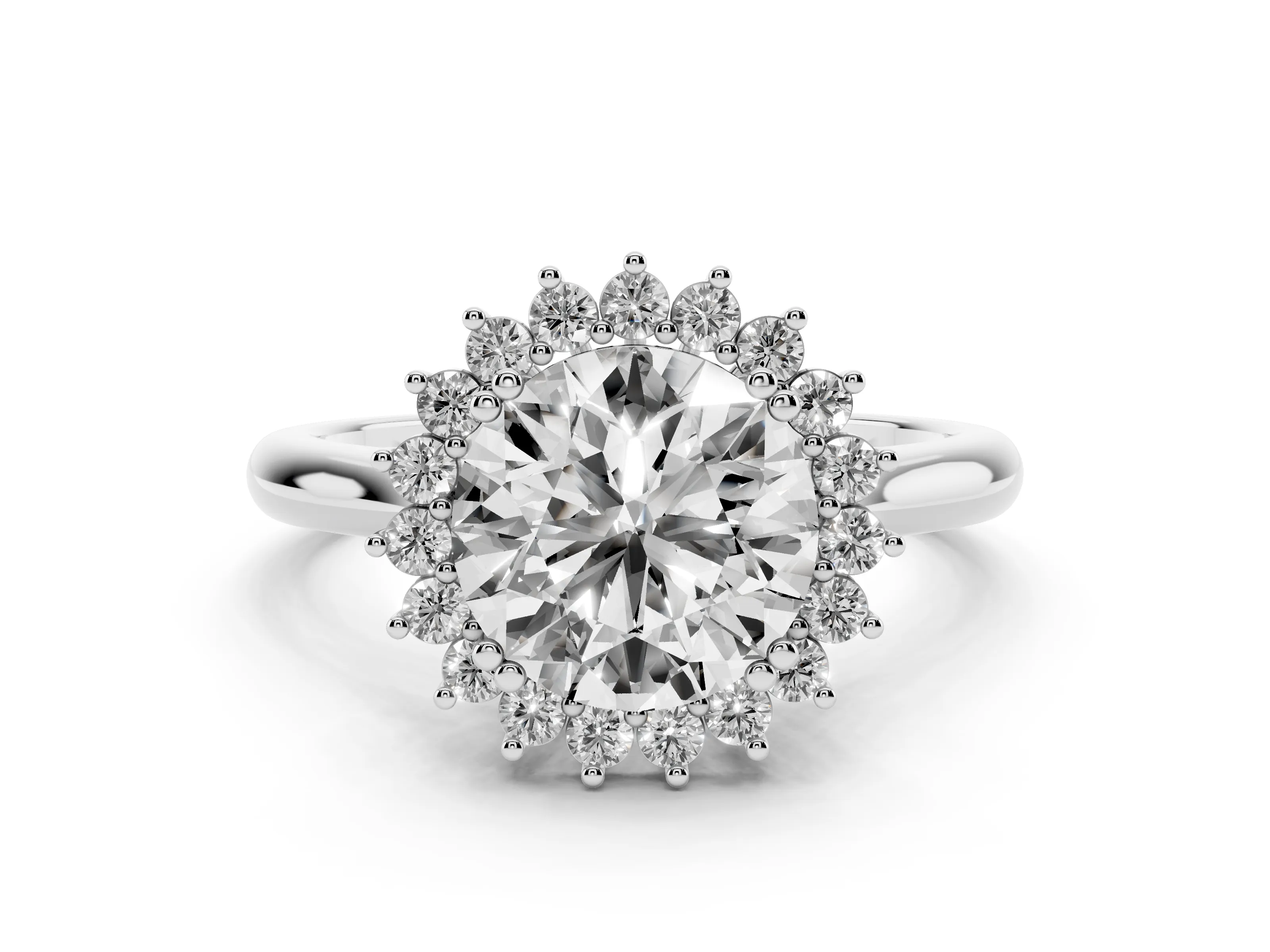 Round Cut Diamond Halo Ring Set in Platinum with Plain Solitaire Band and Prong Setting