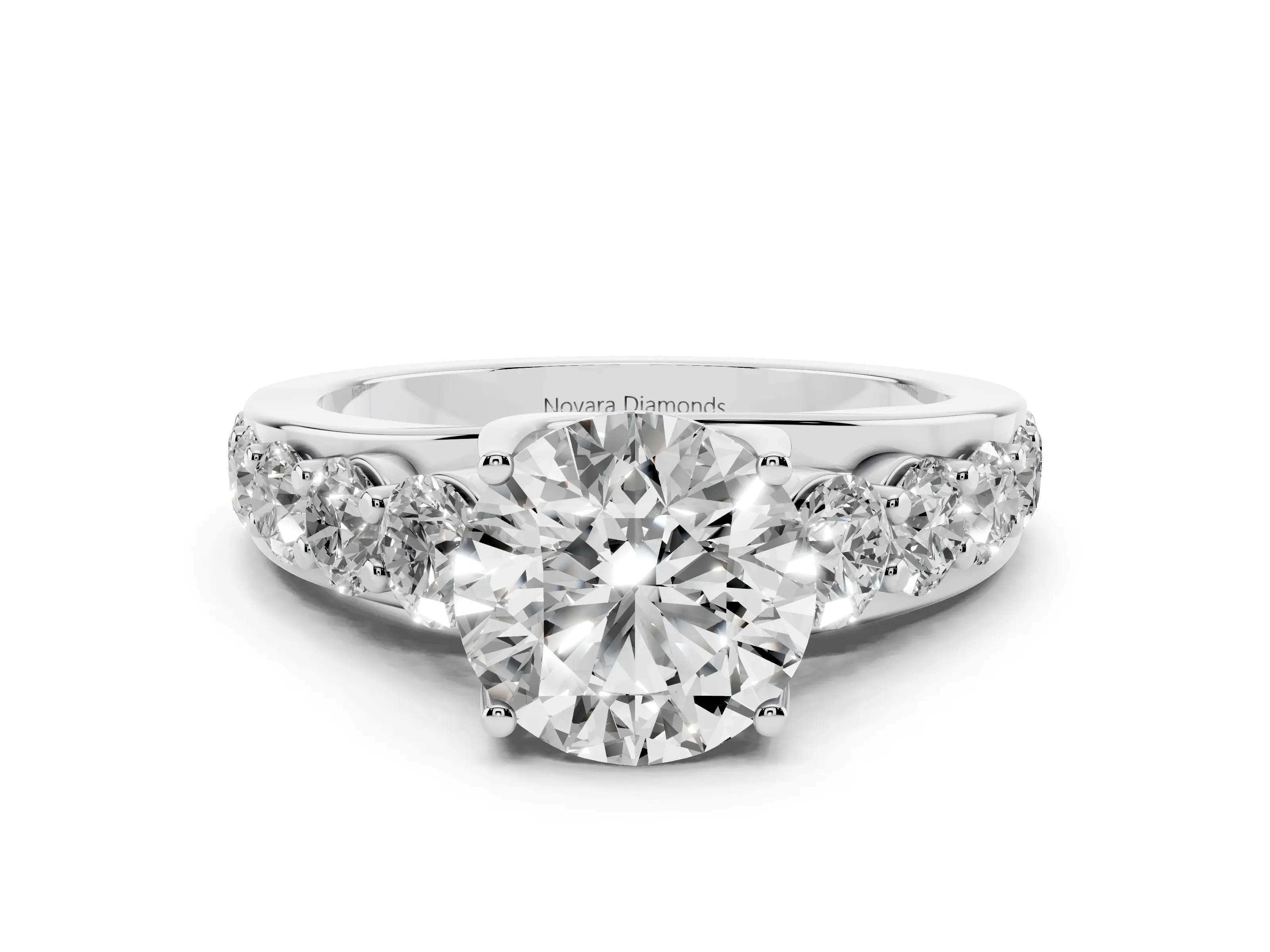 Round Cut Diamond Pavé Engagement Ring Set in Silver with Prong Setting