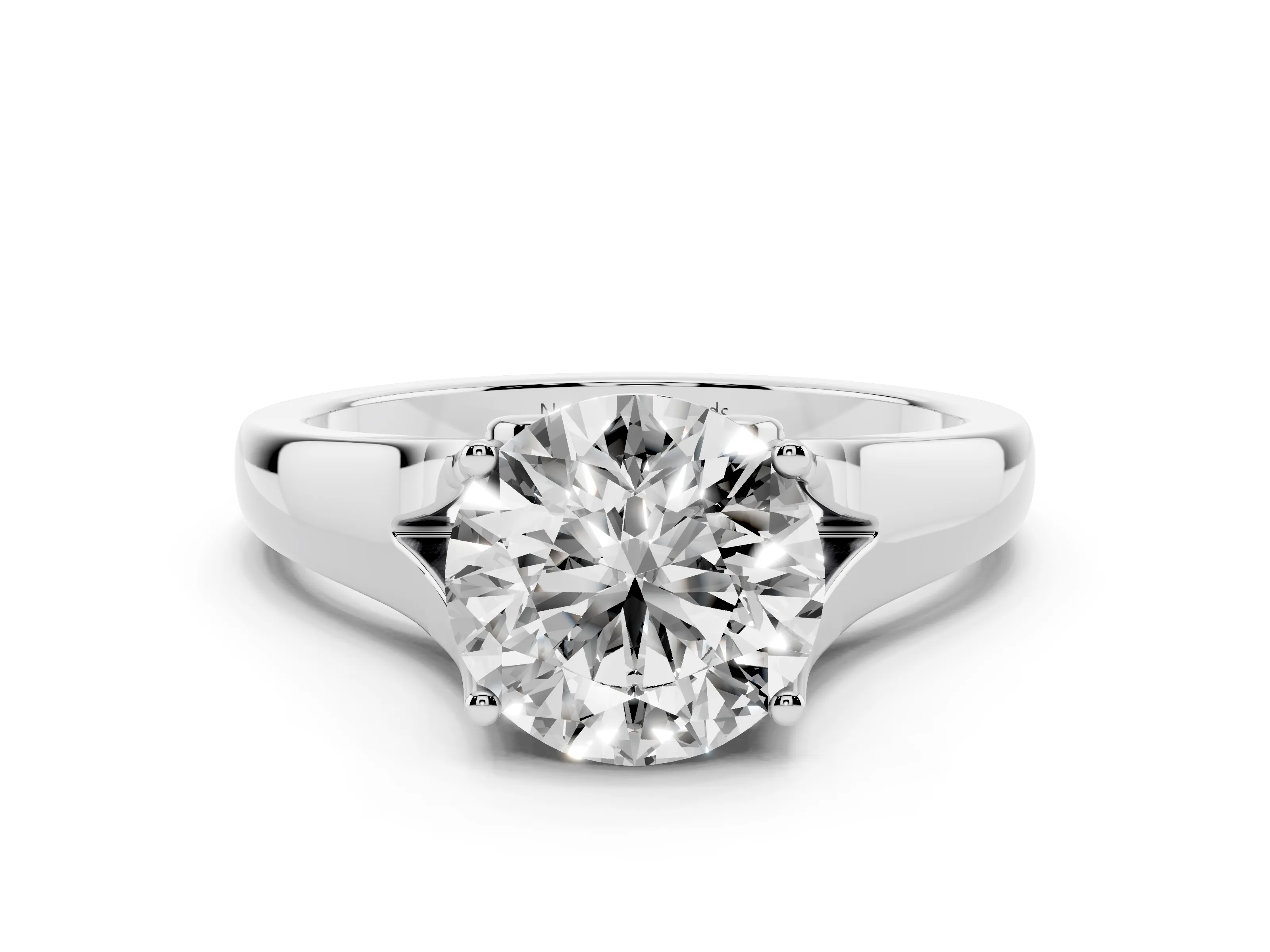Round Cut Diamond Solitaire Ring Set in Platinum with Arched Cathedral Band and Prong Setting
