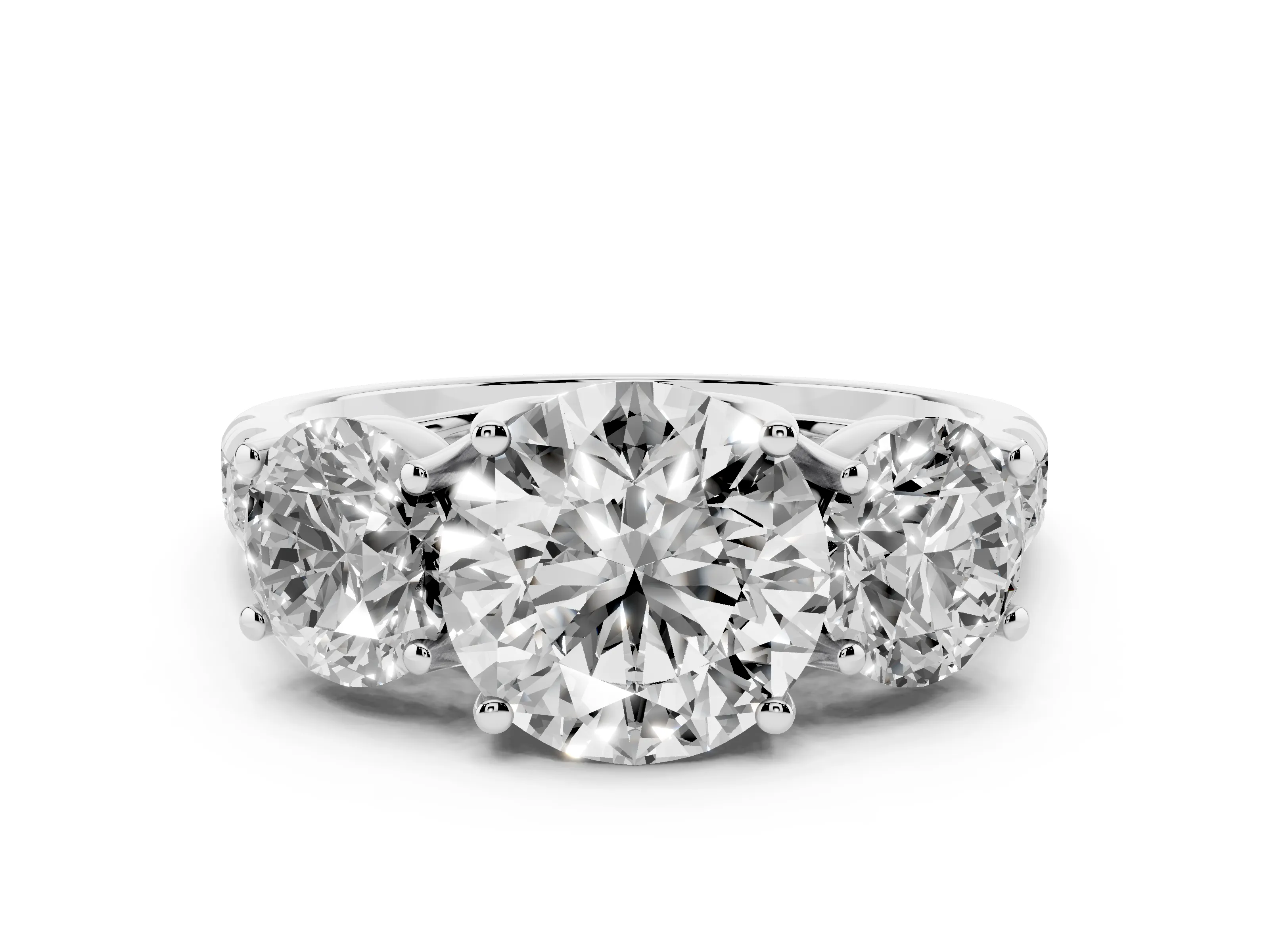 Round Cut Diamond Three-Stone Ring Set in Platinum with Pavé Band