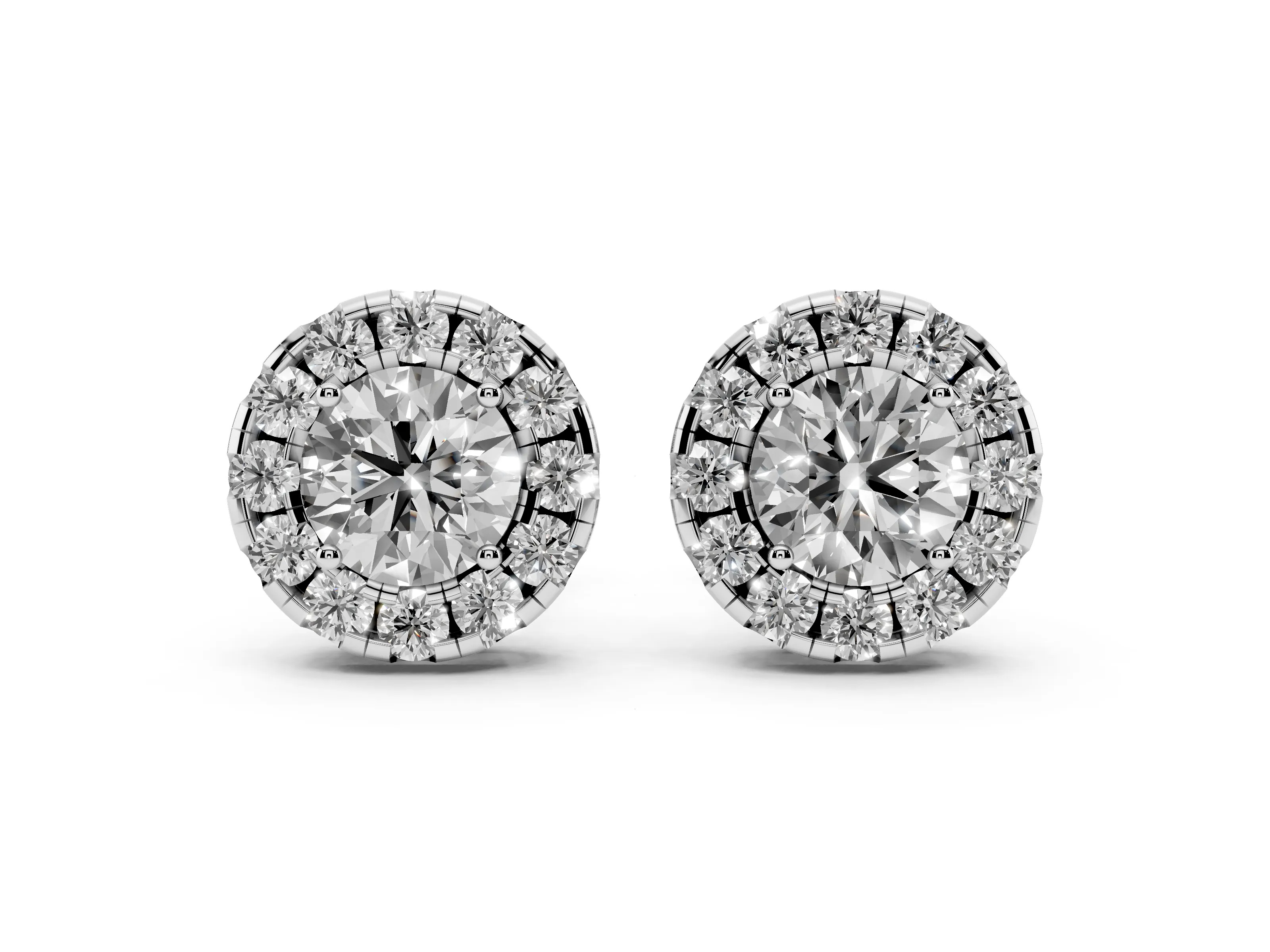 Round Lab-Grown Diamond Compact Halo Stud Earrings | Low Setting | White Gold