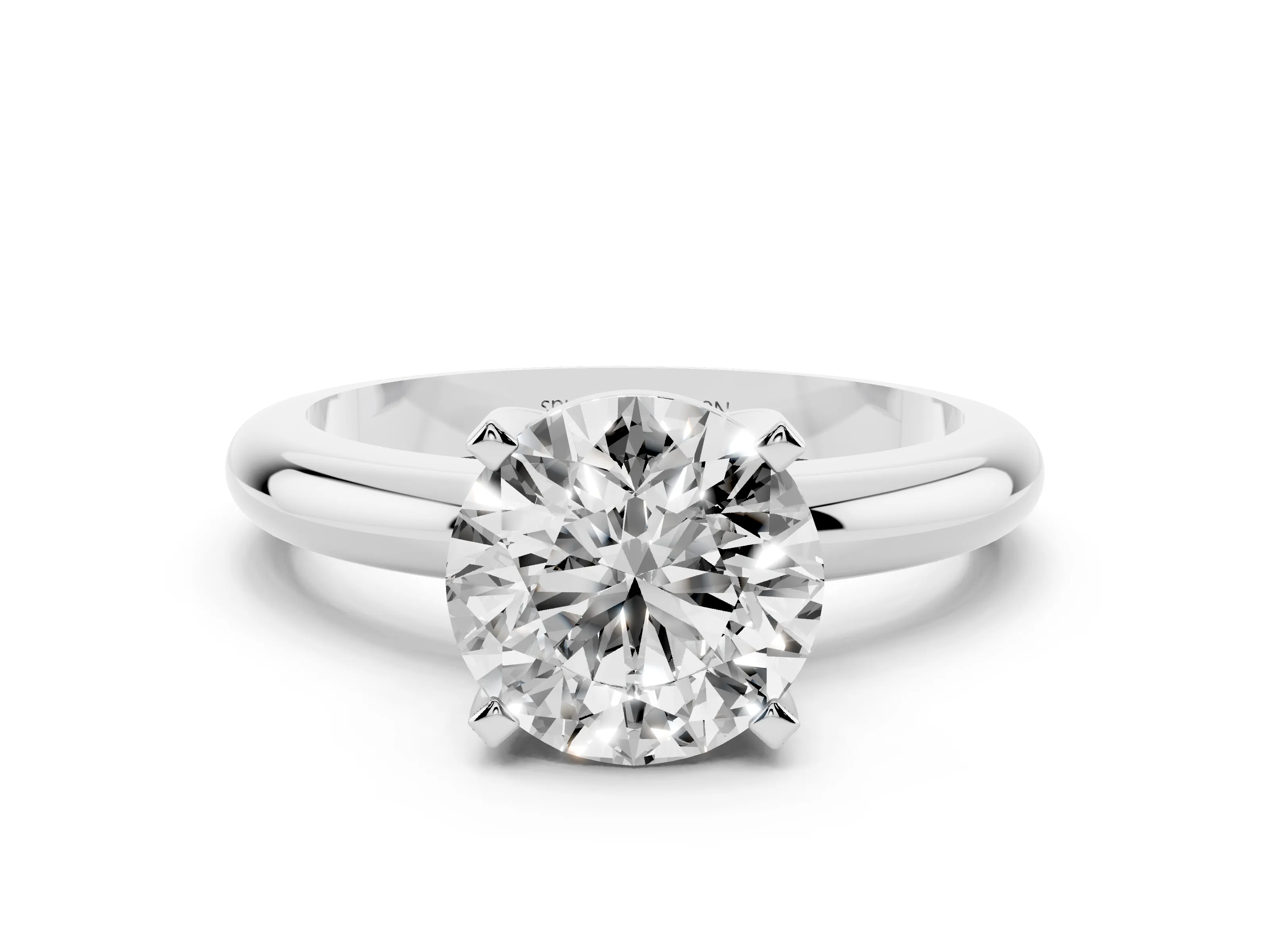 Round Cut Diamond Solitaire Engagement Ring Set in Platinum with Round Band and Prong Setting