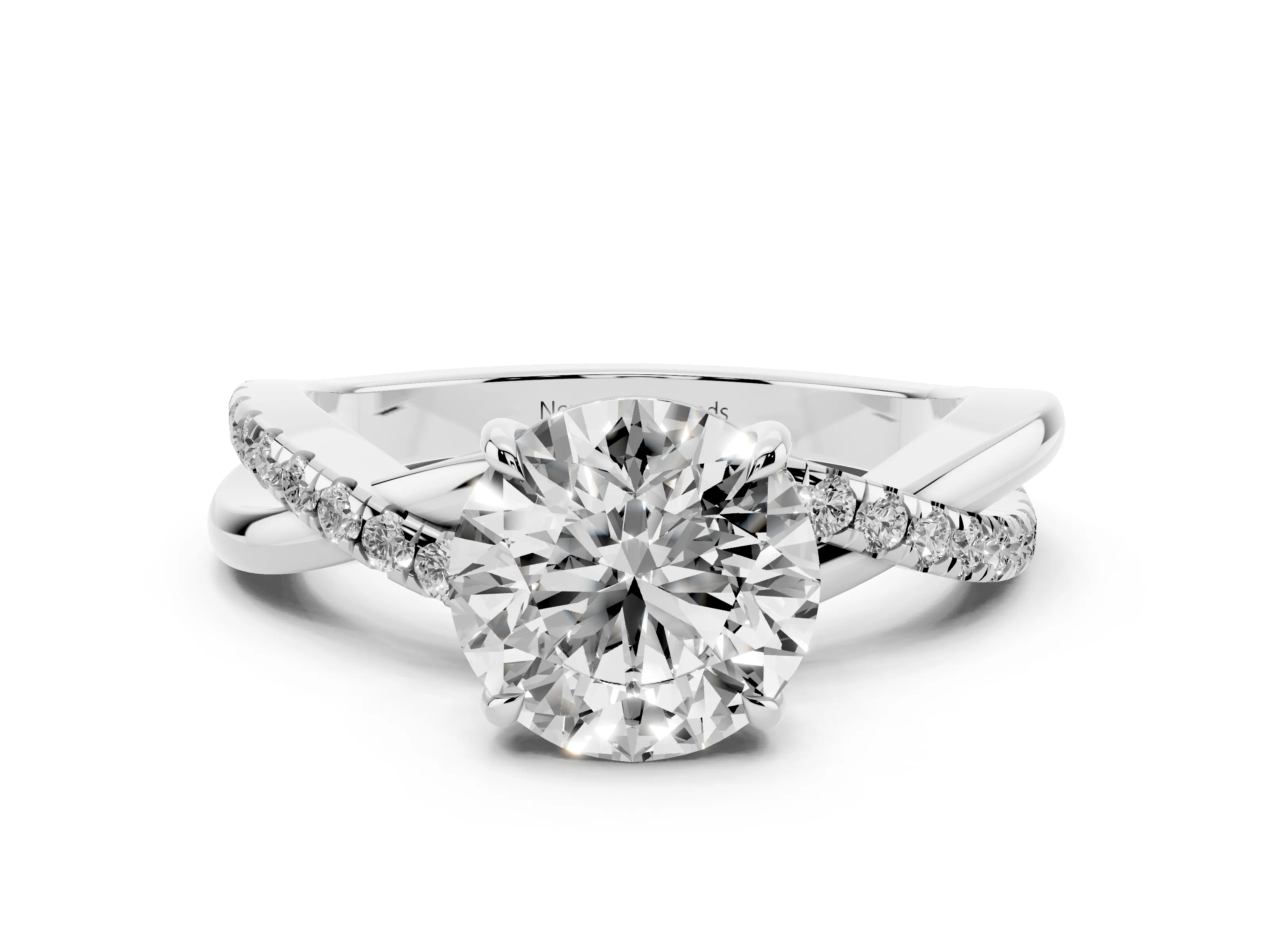 Round Cut Diamond Twisted Pavé Band Ring Set in Platinum with Prong Setting