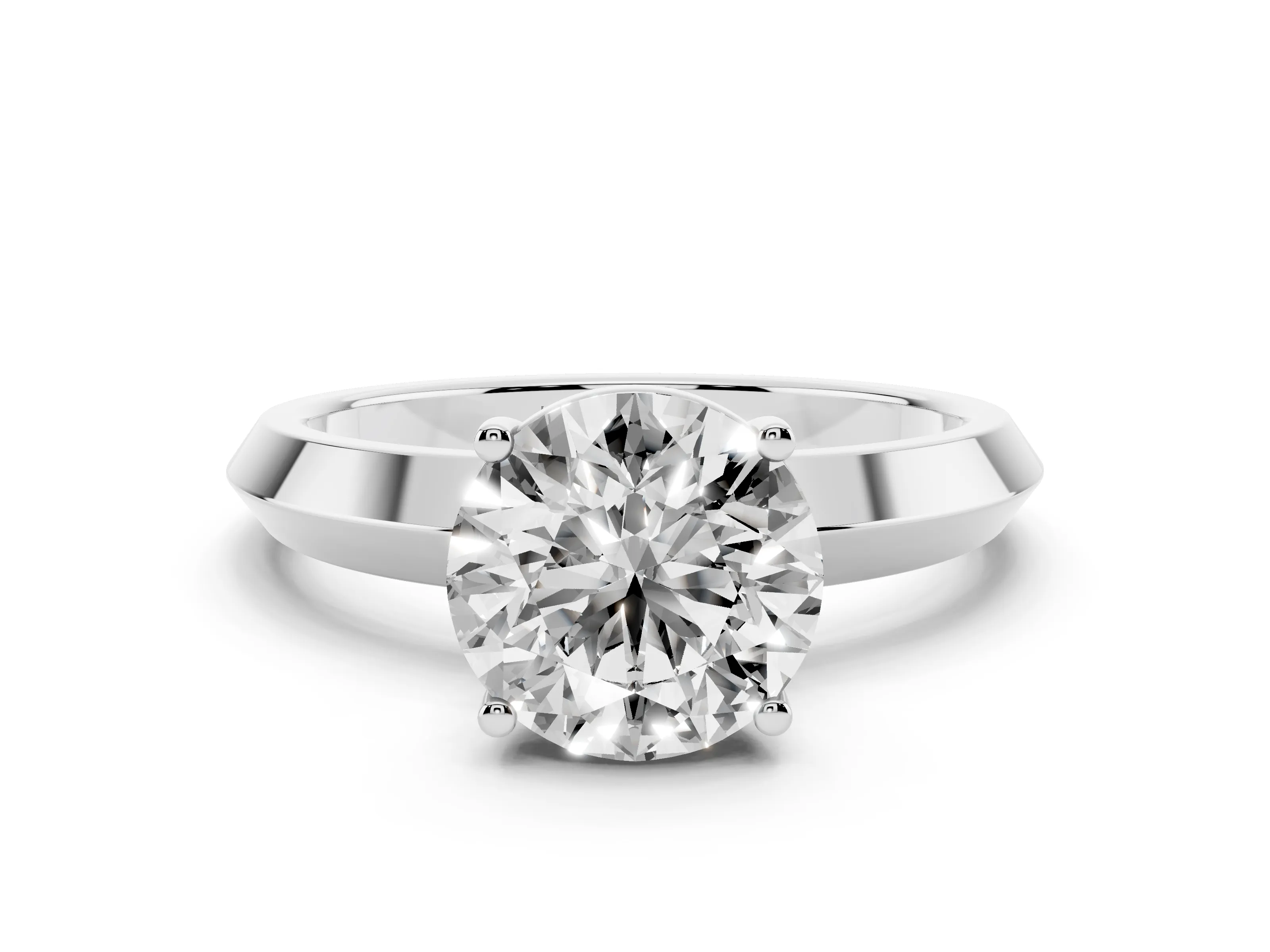 Round Cut Diamond Solitaire Engagement Ring Set in Platinum with Flat Band and Prong Setting