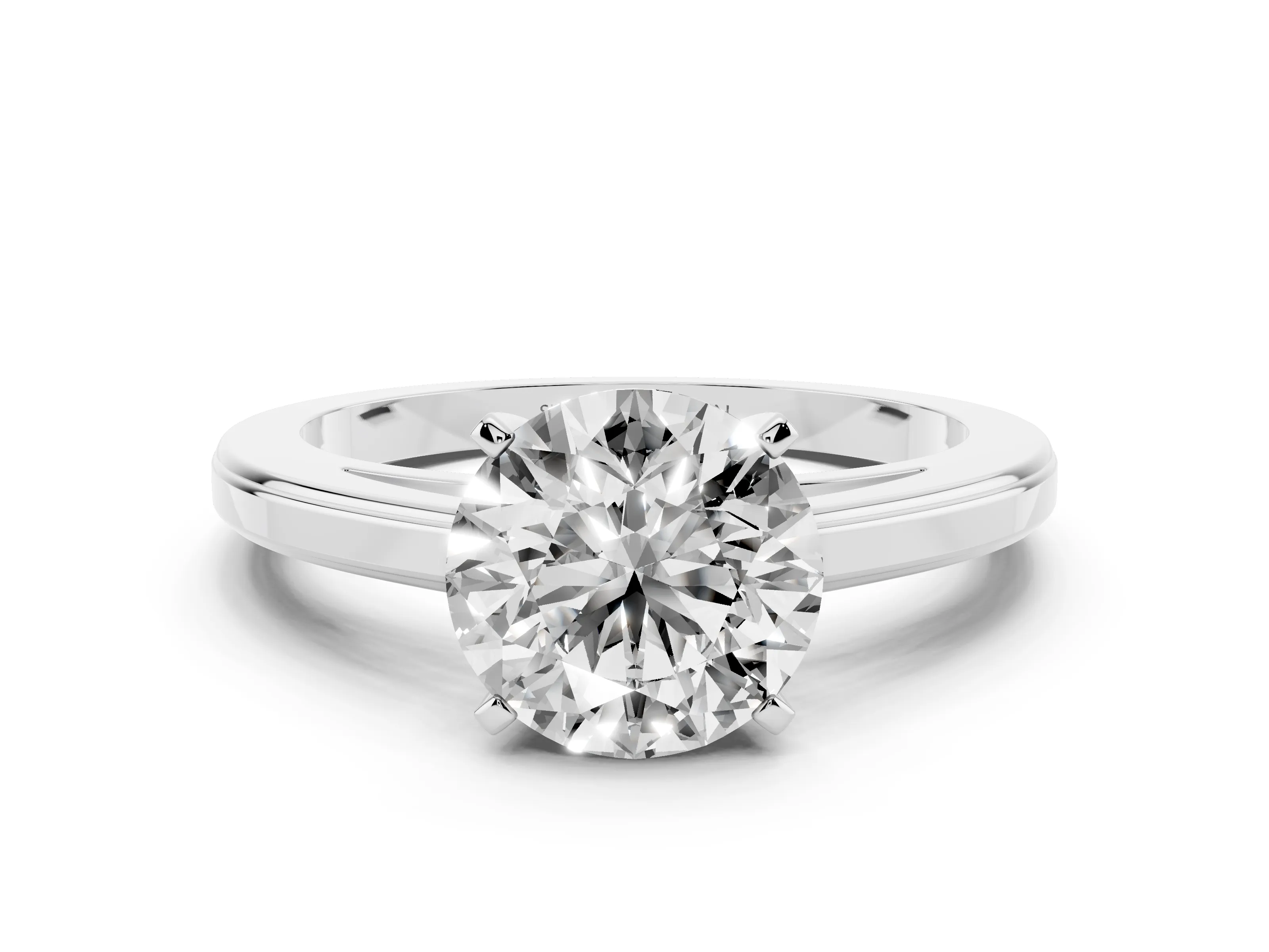 Round Cut Diamond Solitaire Ring Set in Platinum with Prong Setting and Classic Band