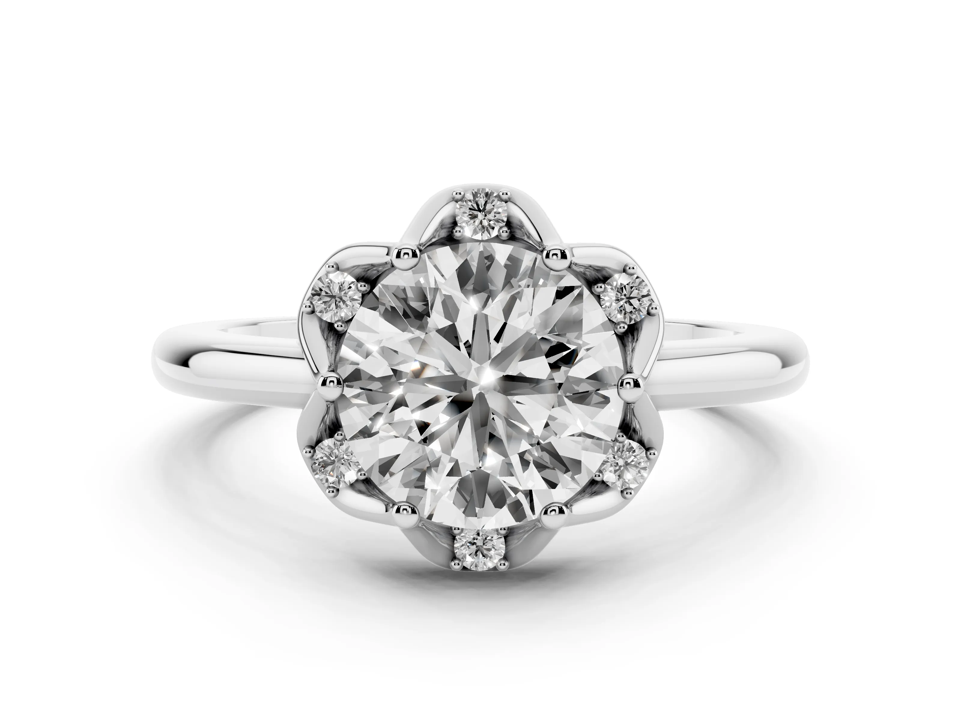 Round Cut Diamond Round Cluster Halo Ring Set in Platinum with Solitaire Band and Prong Setting