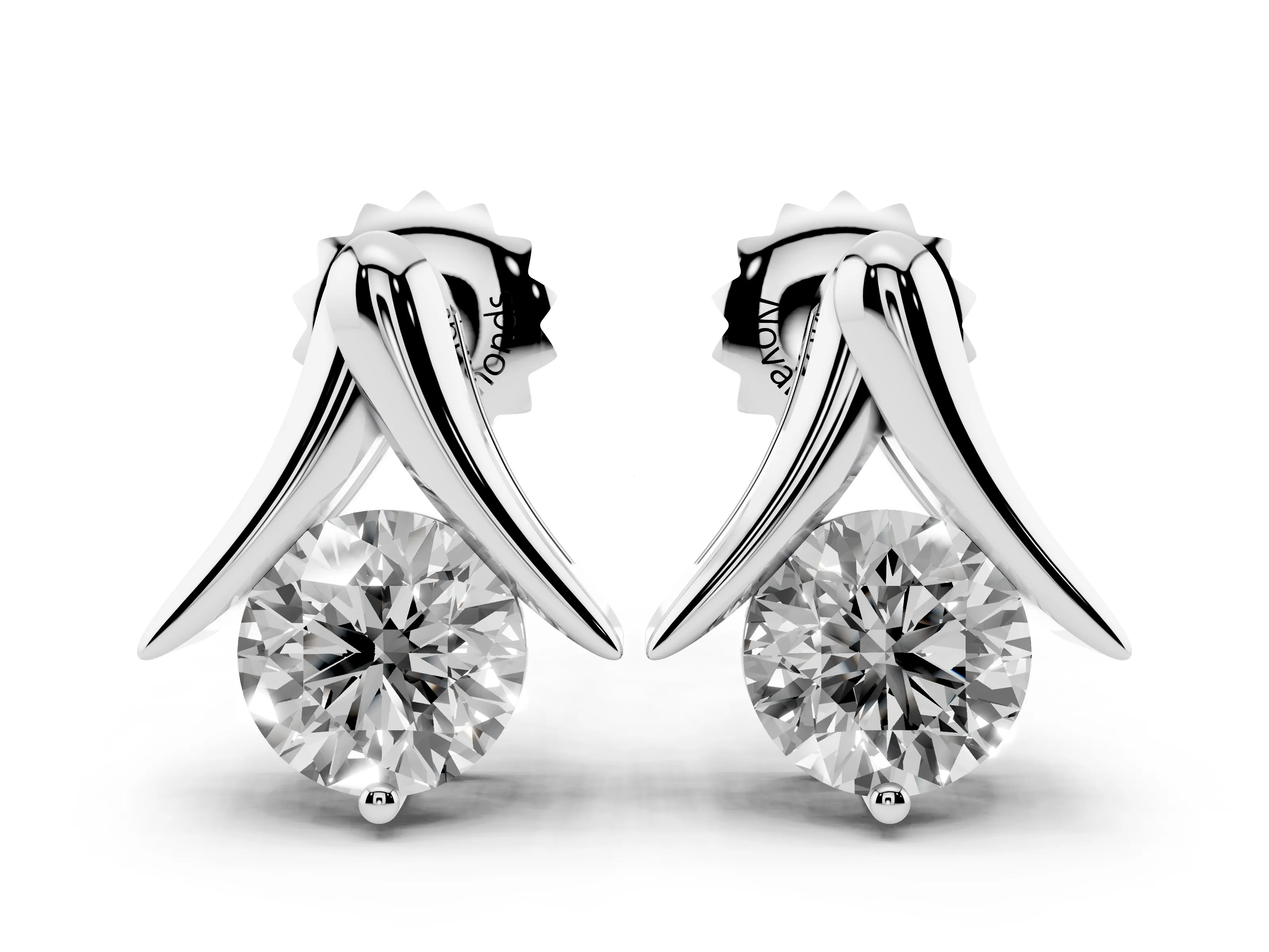 Round Diamond Inverted V Stud Earrings Set in Platinum