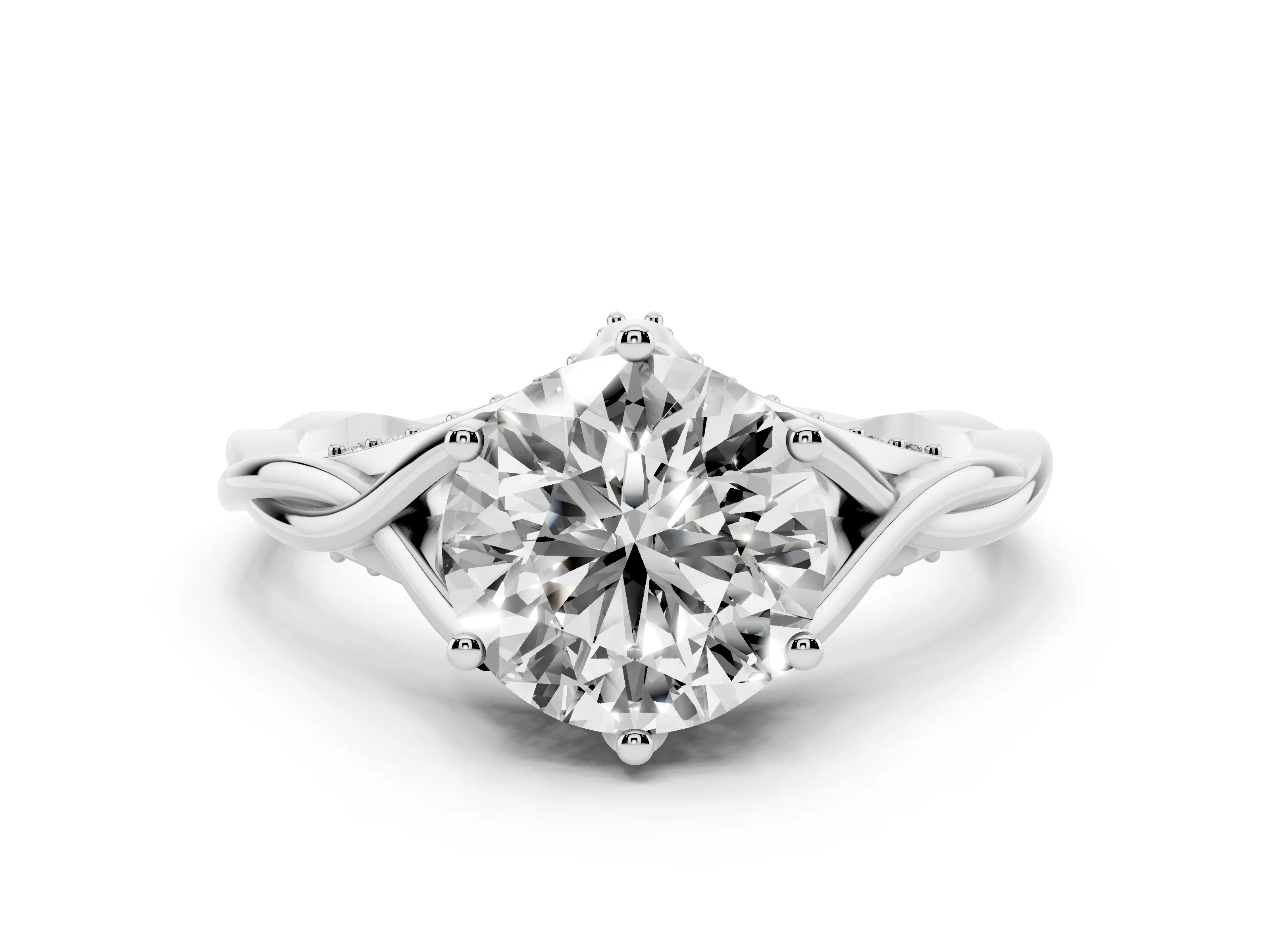 Round Cut Diamond Intertwined Twist Band Solitaire Ring Set in White gold with Prong Setting