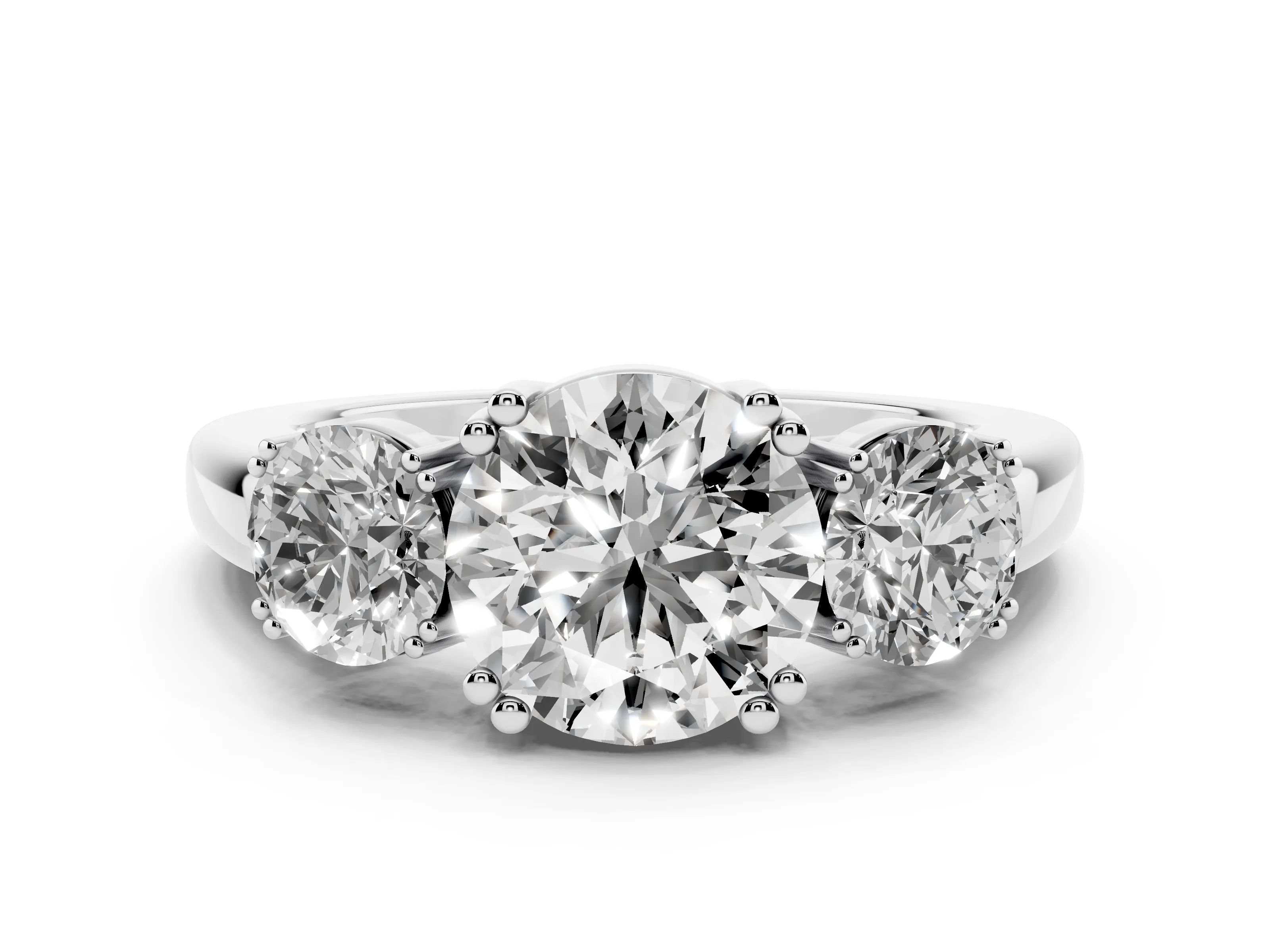 Round Cut Diamond Three-Stone Ring Set in Platinum with Polished Channel-Set Band