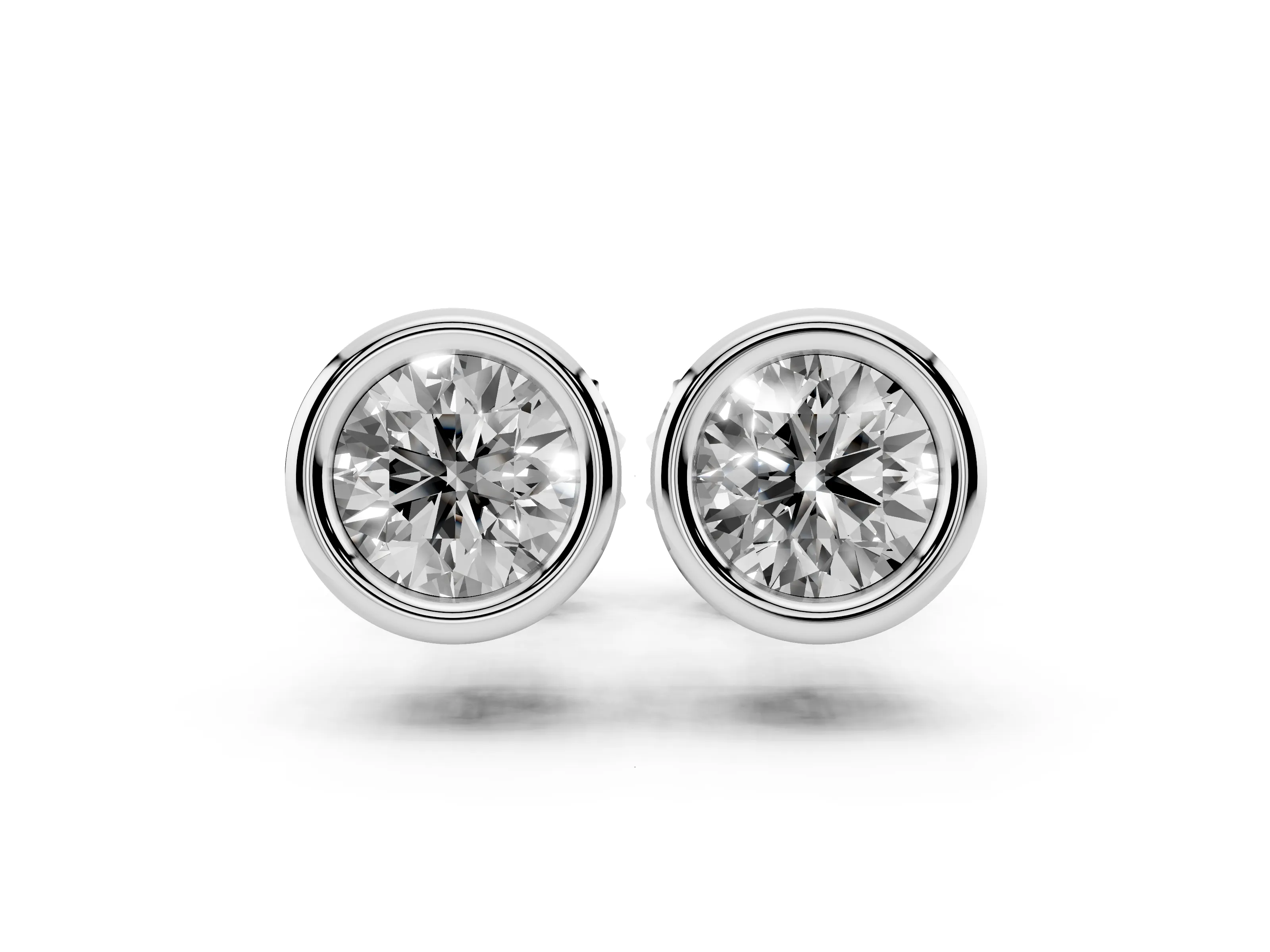 Round Lab-Grown Diamond Solitaire Bezel Stud Earrings | Screw-Back Posts | White Gold