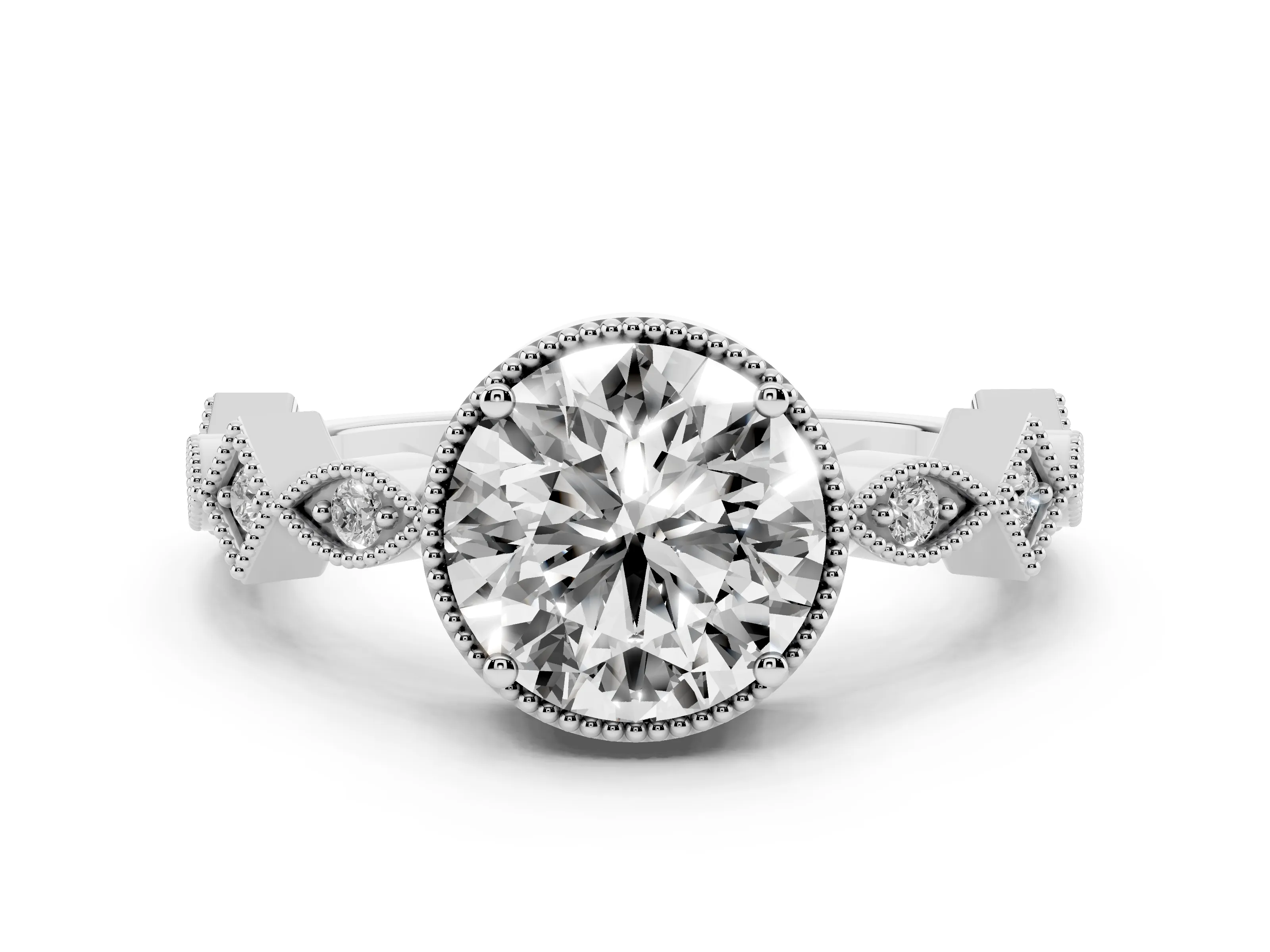 Round Cut Diamond Milgrain Marquise Twist Band Ring Set in Platinum with Prong Setting