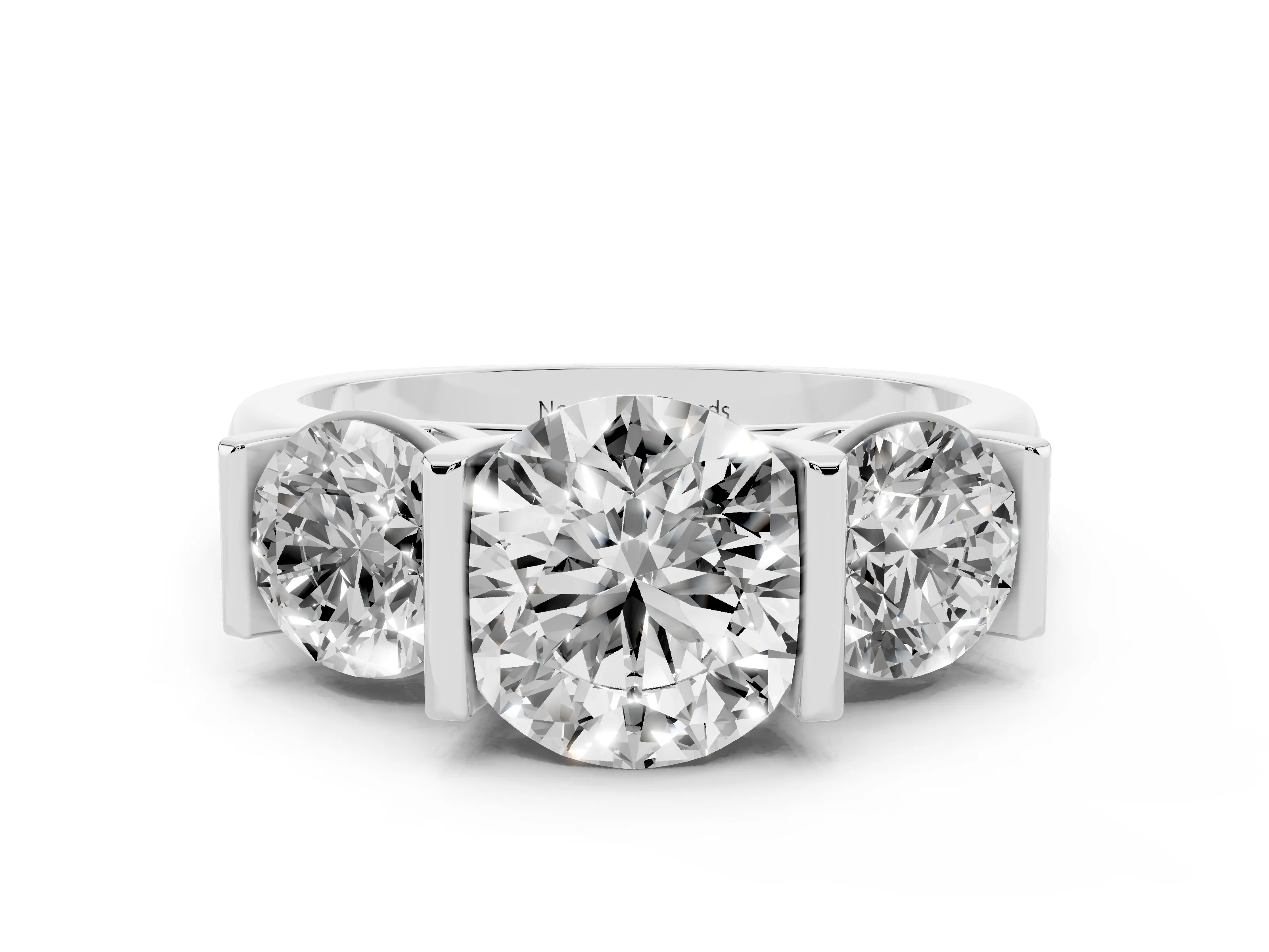 Round Cut Diamond Three-Stone Channel Set Ring Set in White gold