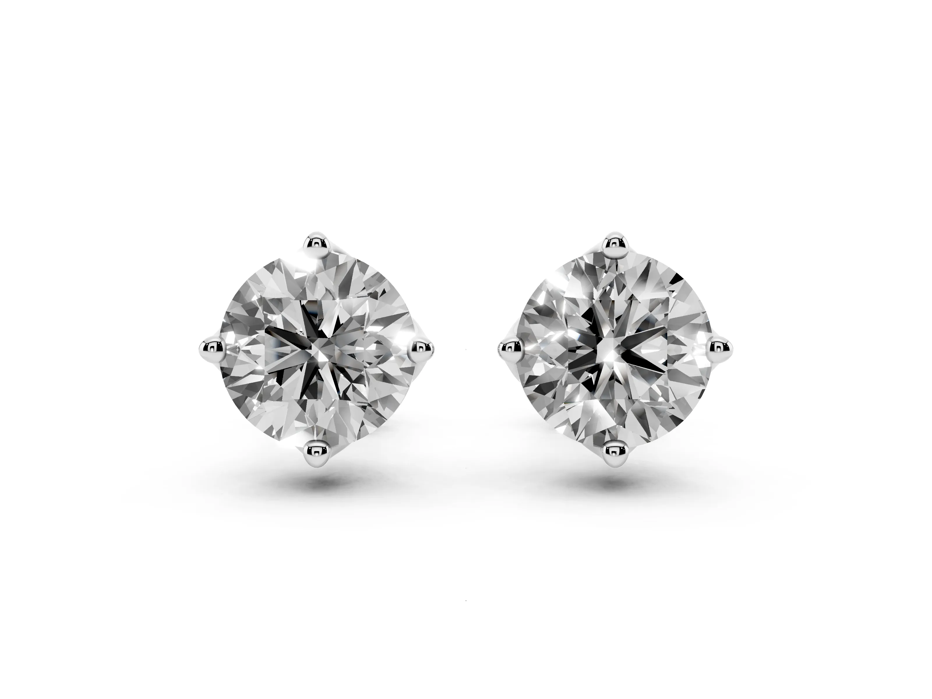 Round Diamond Flower Petal Solitaire Stud Earrings Set in Platinum