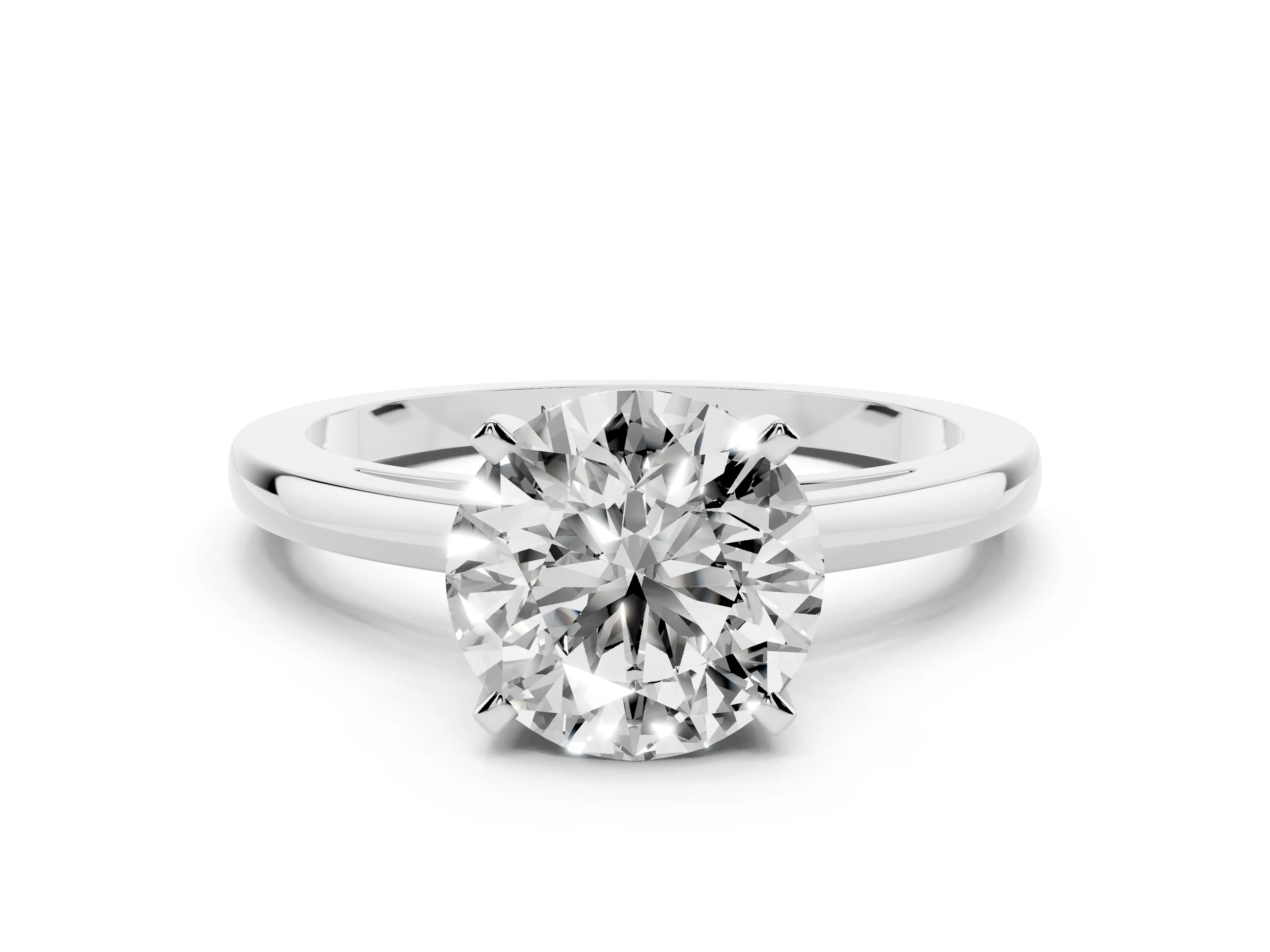Round Cut Diamond Solitaire Engagement Ring Set in Platinum with Prong Setting on a Classic Band