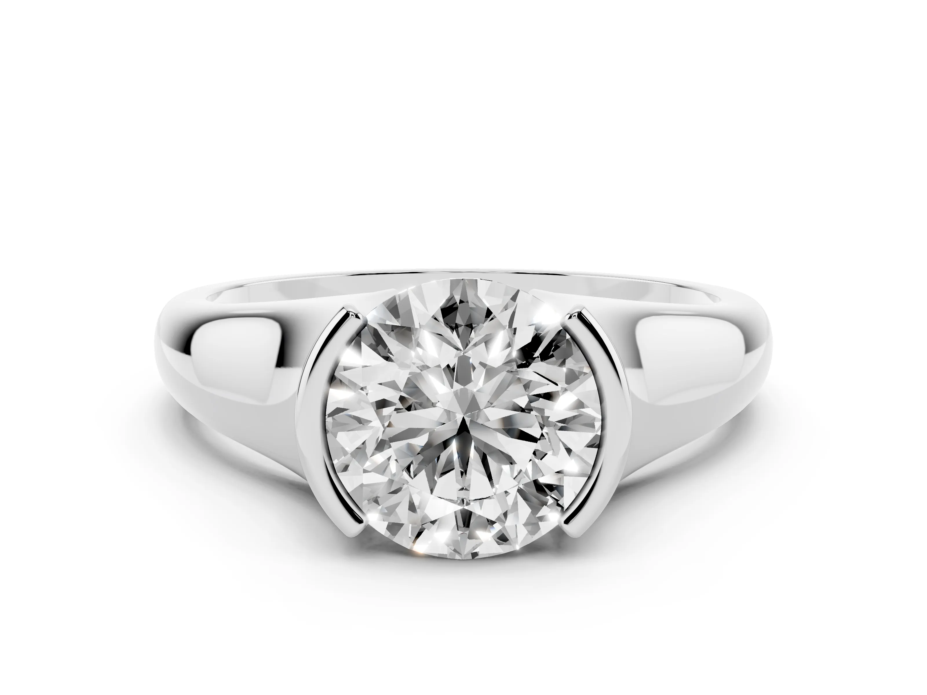 Round Cut Diamond Solitaire Tension Set Ring Set in Platinum with Split Shank Band