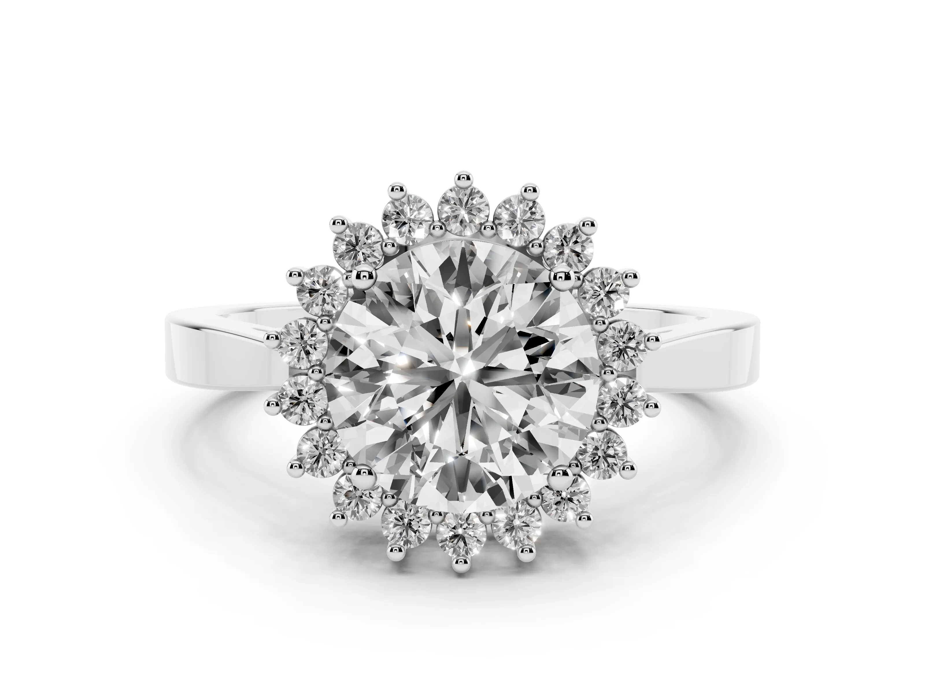 Round Cut Diamond Halo Ring Set in Platinum with Round Halo and Smooth Solitaire Band
