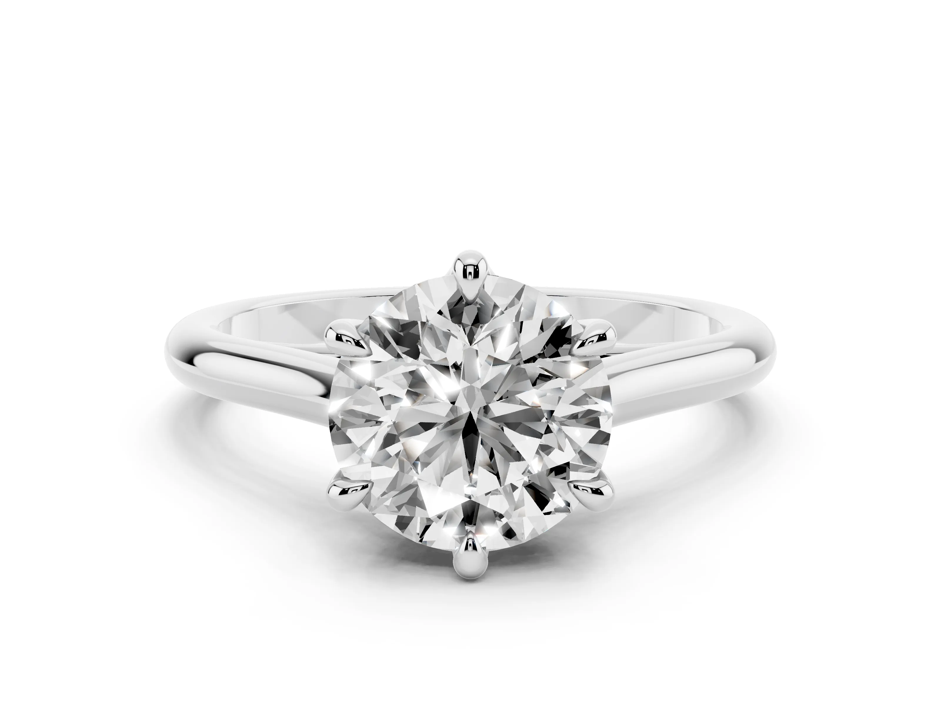 Round Cut Diamond Solitaire Engagement Ring Set in Platinum with Prong Setting and Plain Classic Band