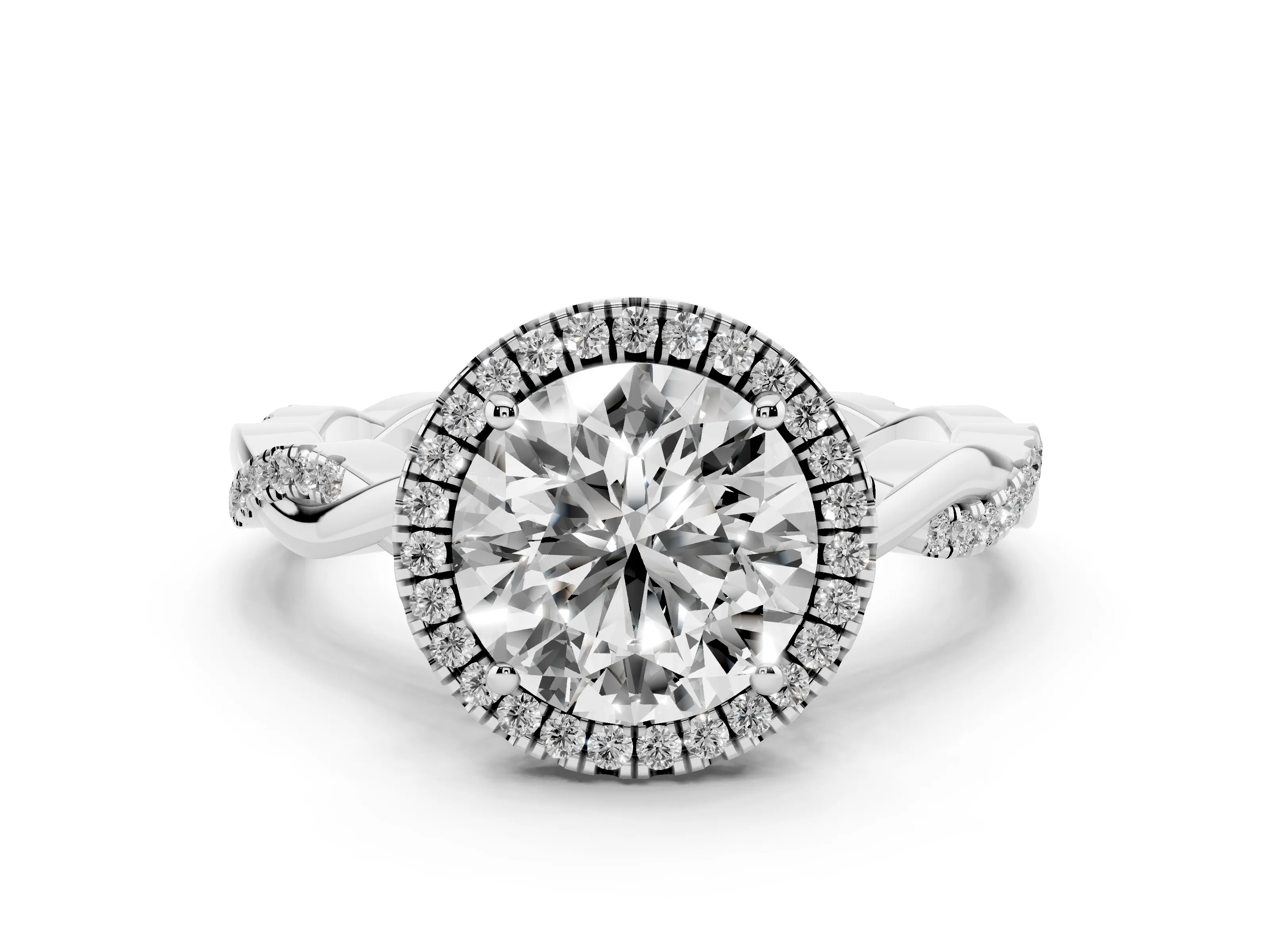 Round Cut Diamond Halo Twisted Band Ring Set in Platinum with Prong Setting