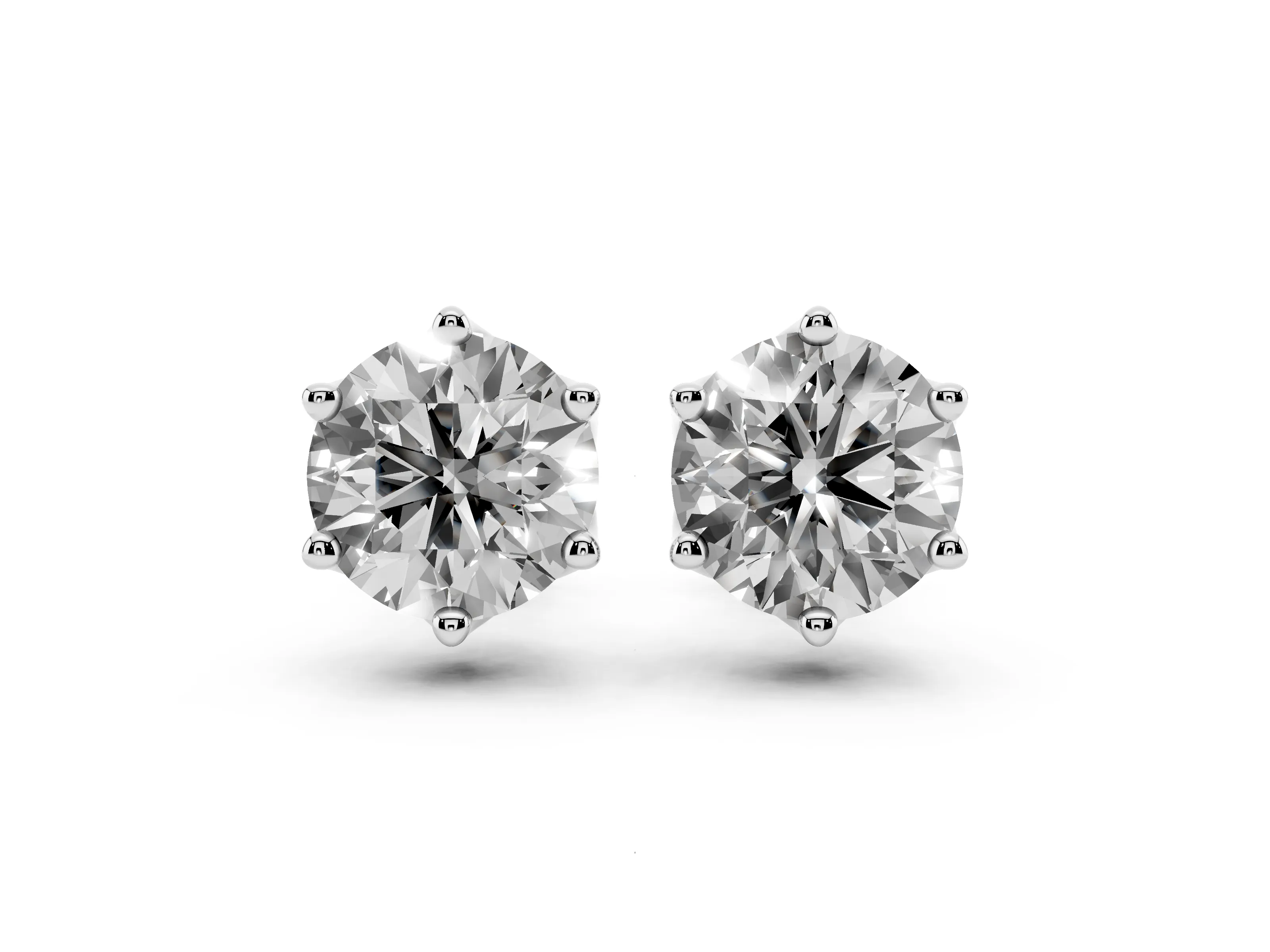 Round Diamond Six-Prong Flower Petal Solitaire Stud Earrings Set in Platinum