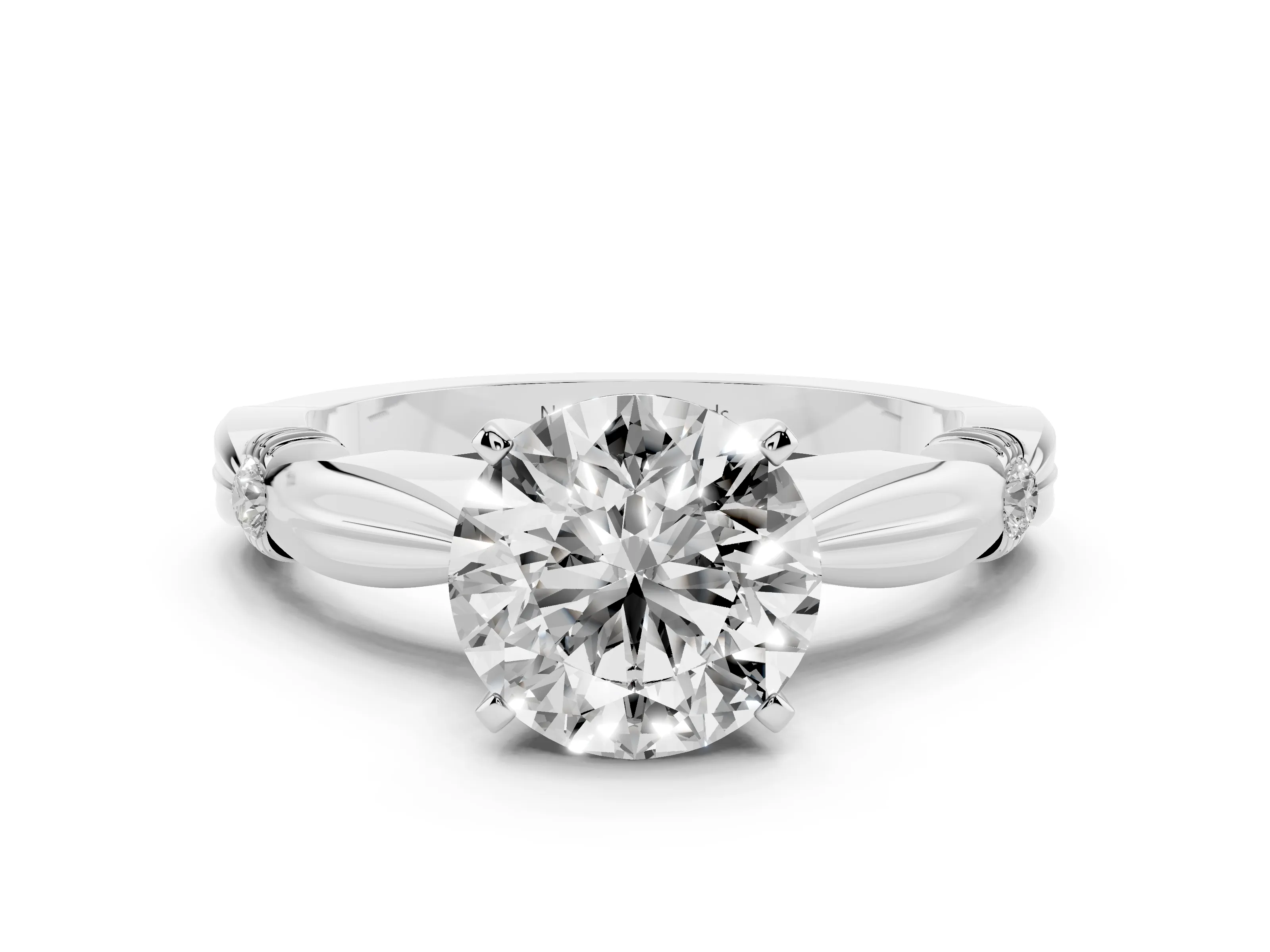 Round Cut Diamond Solitaire Twisted Band Ring Set in White gold with Accent Stones and Prong Setting