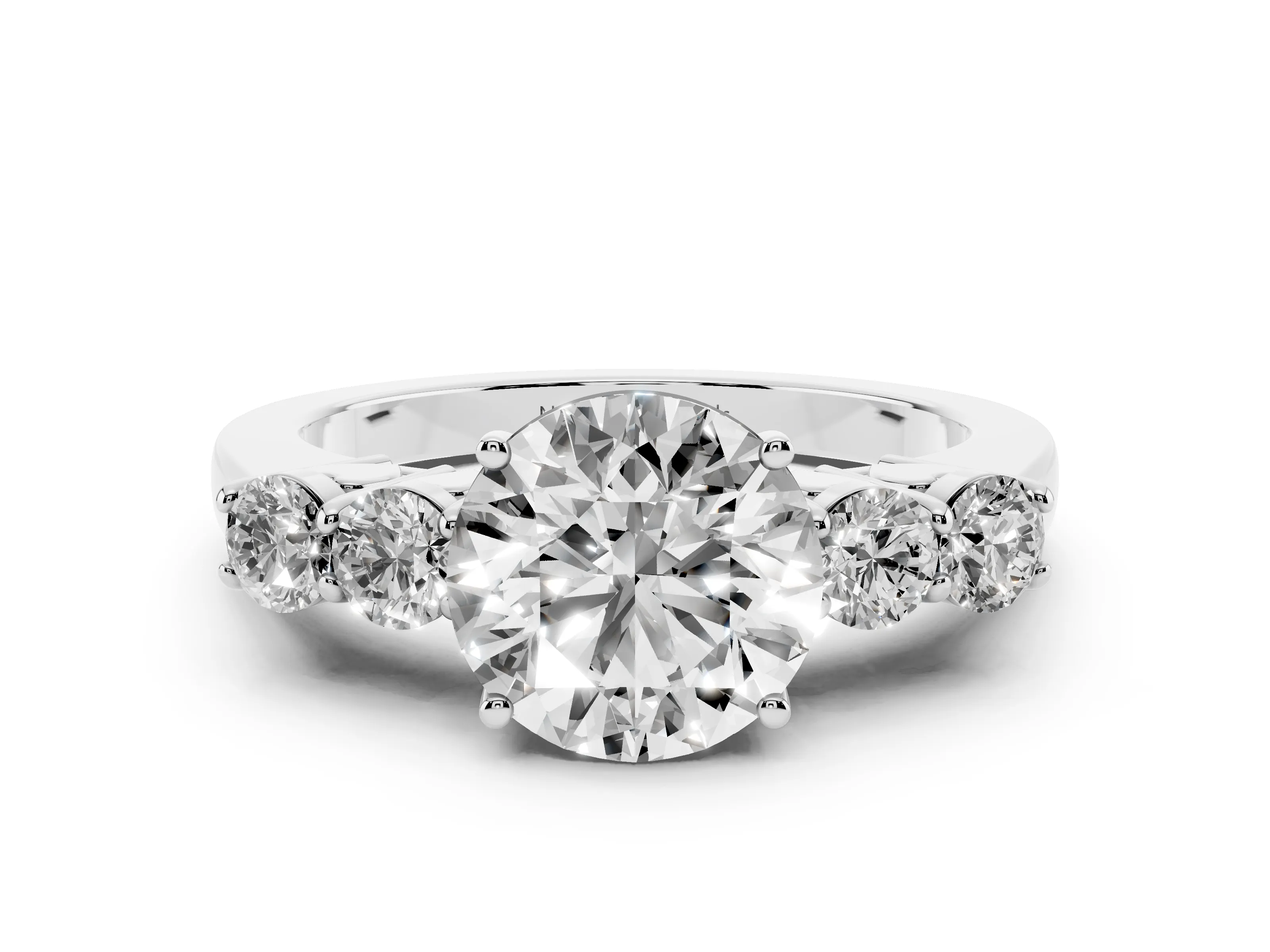 Round Cut Diamond Five-Stone Prong Set Band Ring Set in Platinum with Polished Band