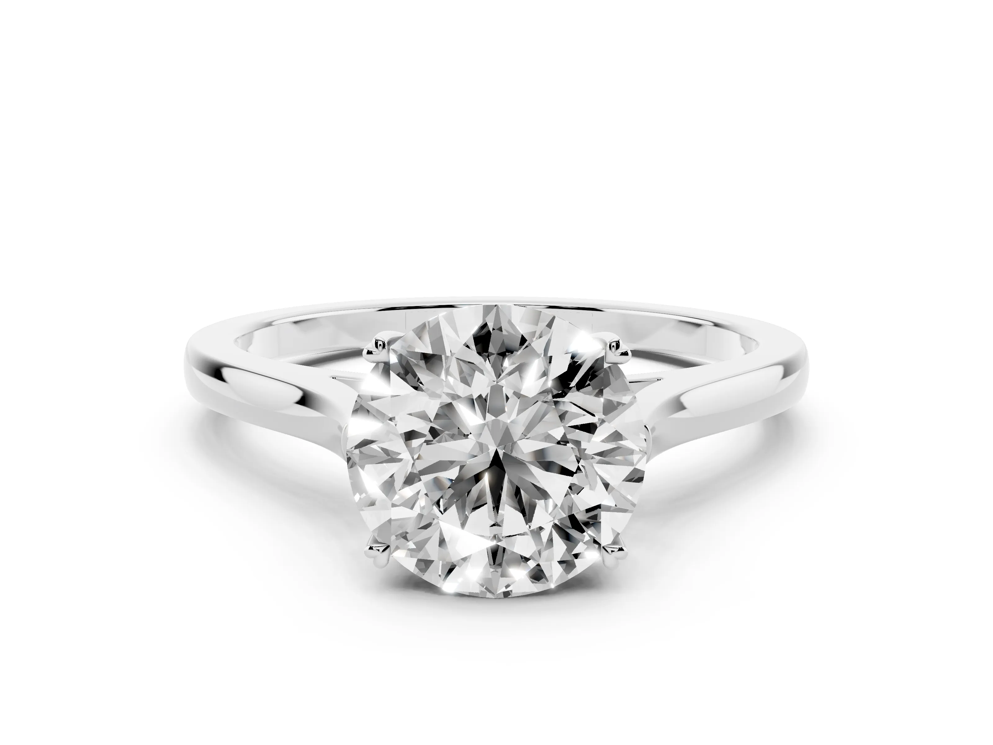 Round Cut Diamond Solitaire Heart Prong Engagement Ring Set in White gold with Tapered Band
