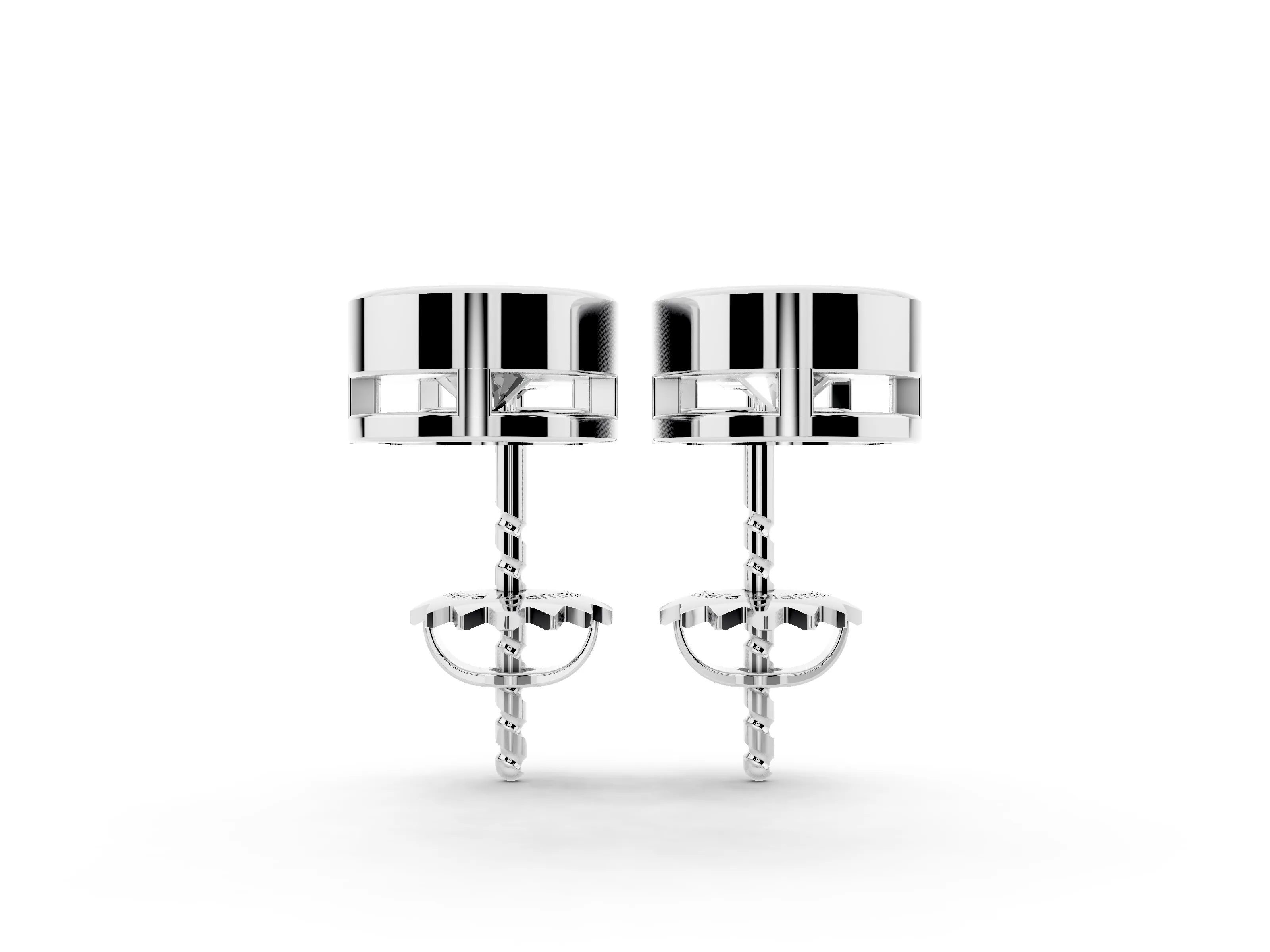 Round Lab-Grown Diamond Double Bezel Drop Earrings | Linked Bezels | White Gold