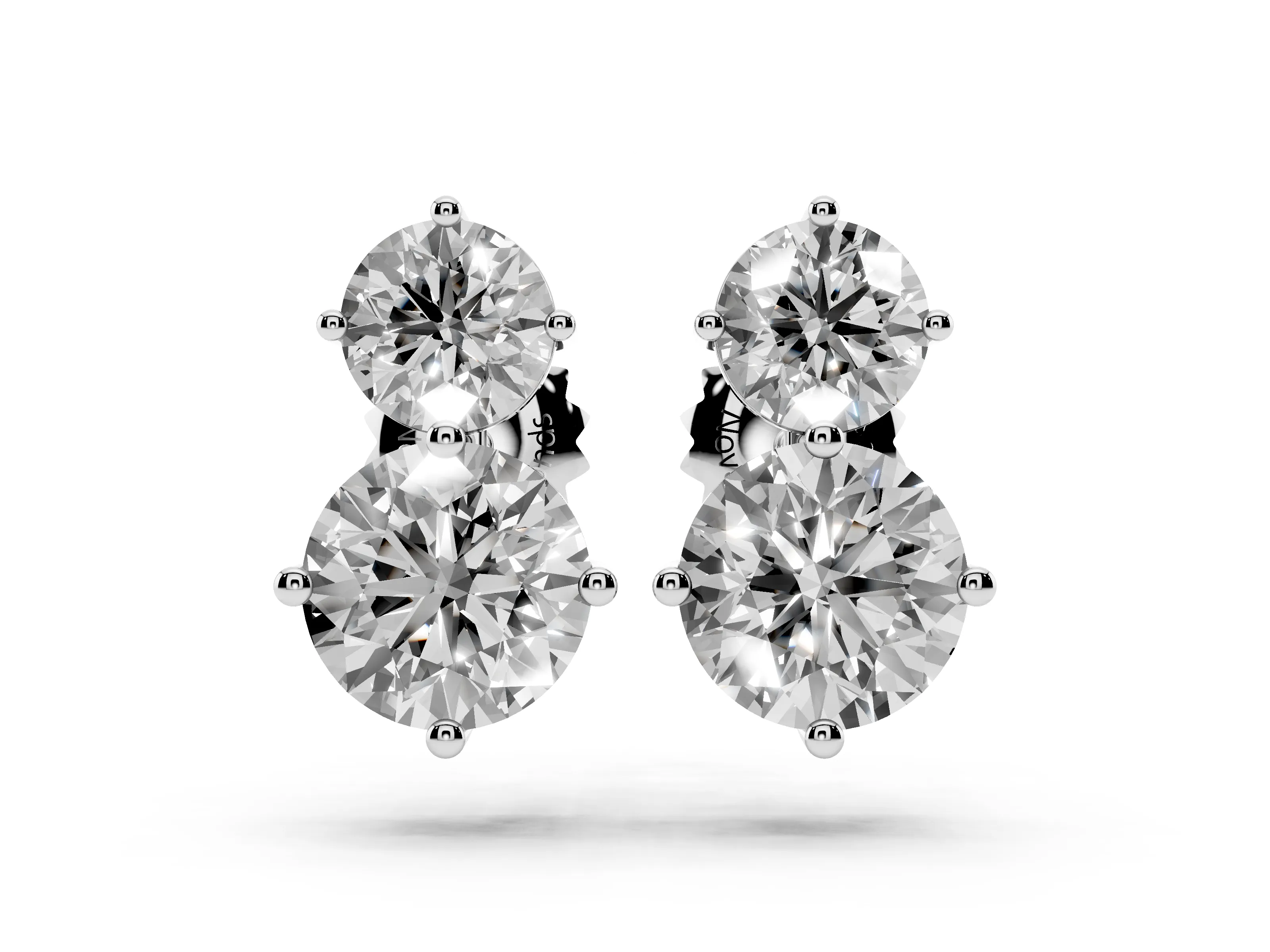 Round Lab-Grown Diamond Vertical Two Stone Stud Earrings | Small Over Large | White Gold