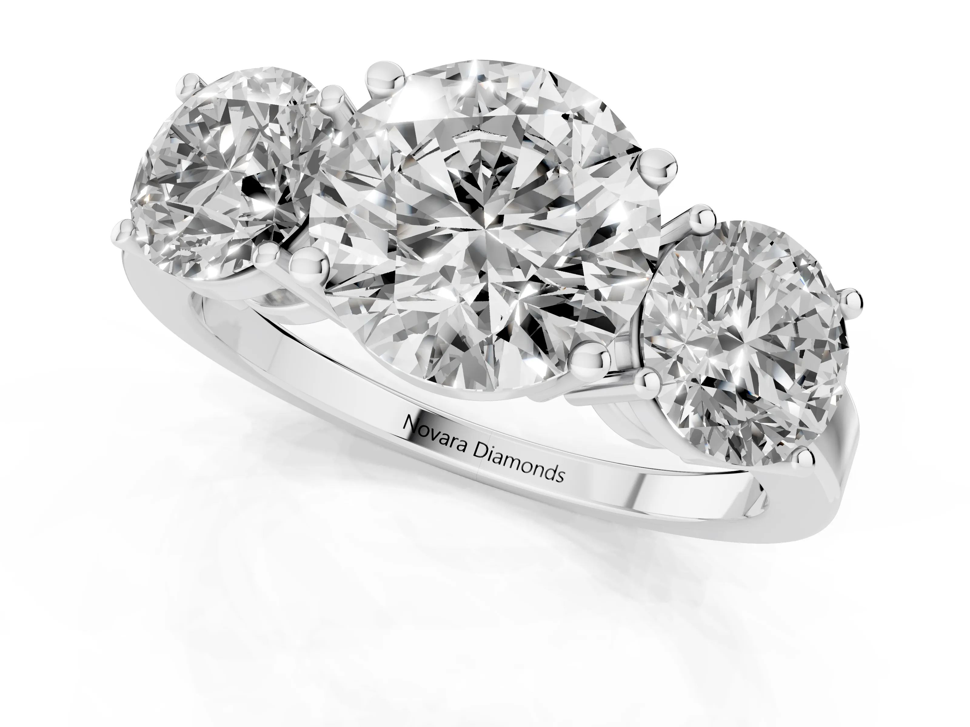 Round Cut Diamond Three-Stone Engagement Ring Set in Platinum with Flat Band