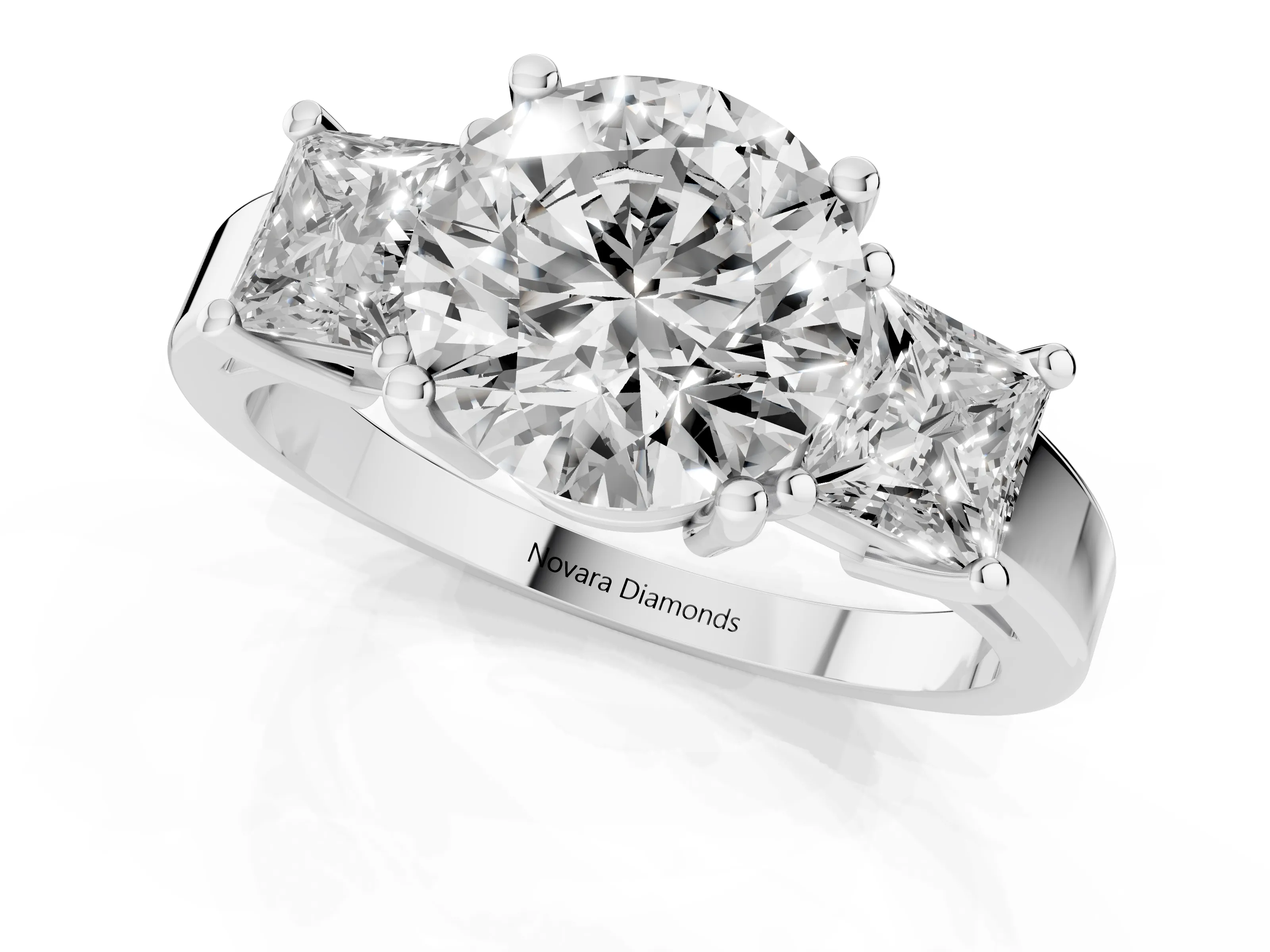 Three-Stone Round Cut Diamond Solitaire Ring Set in White gold with Prong Setting