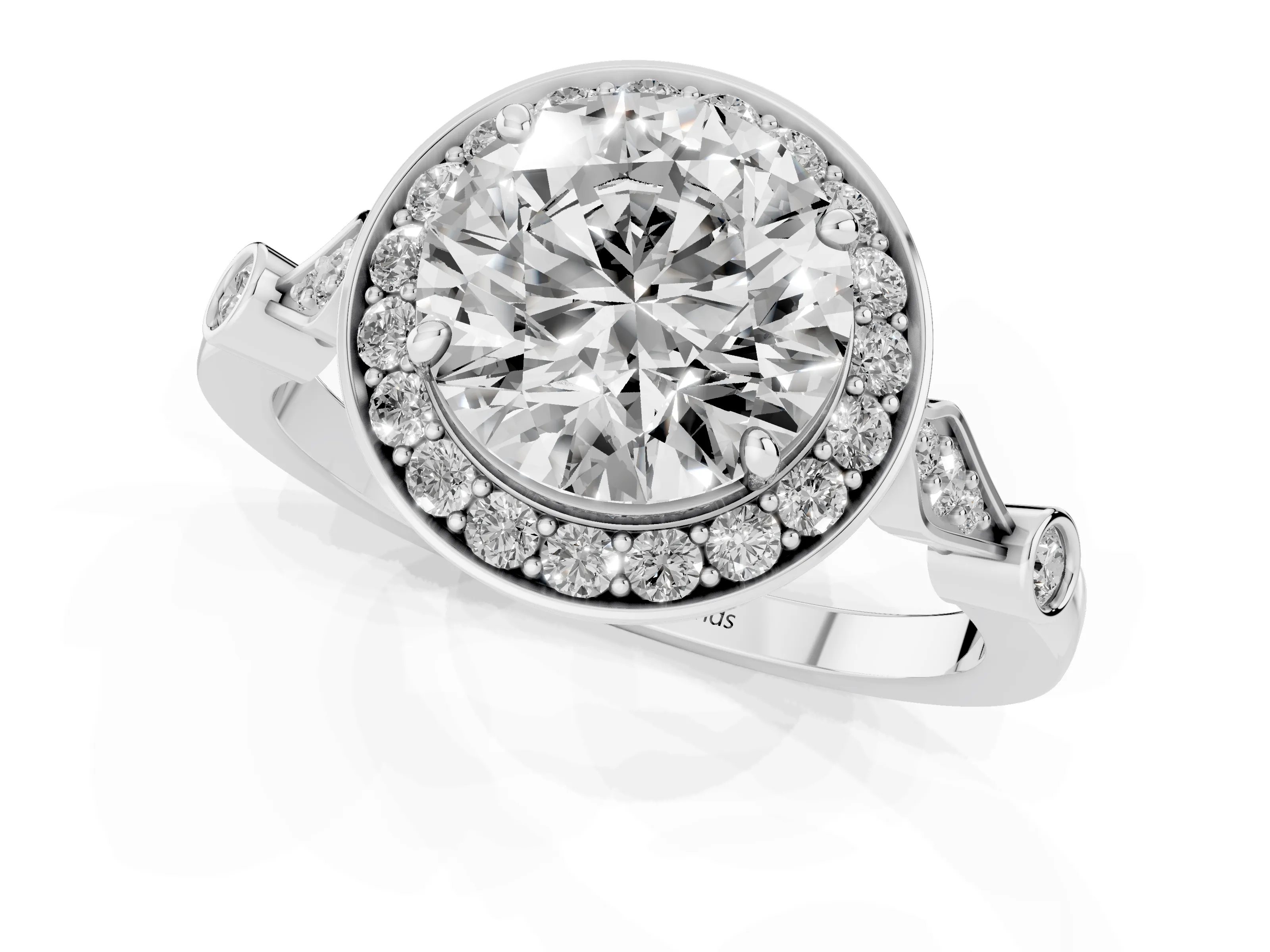 Round Cut Diamond Halo Engagement Ring Set in White gold with Twisted Band and Prong Setting – second view