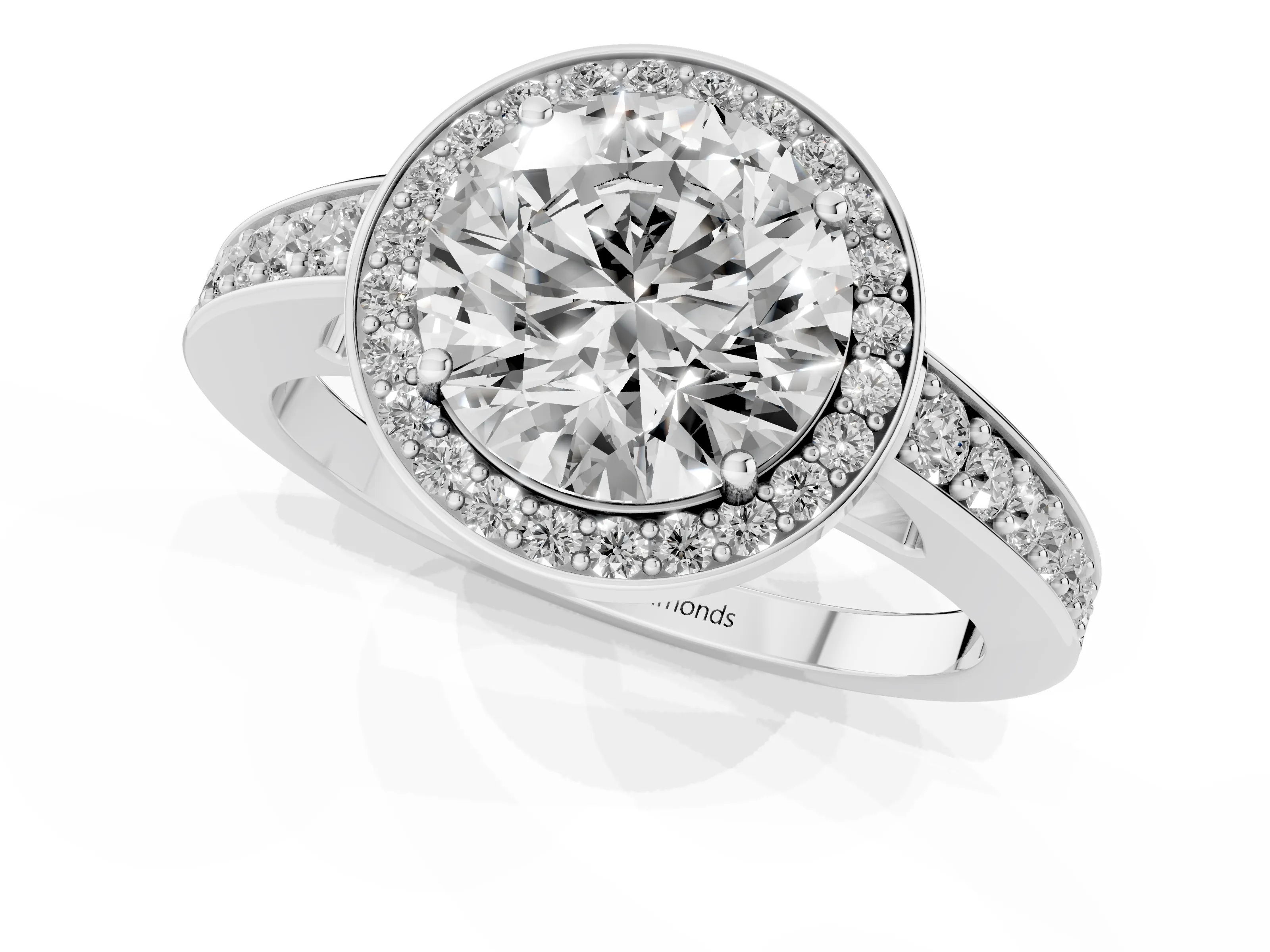 Round Cut Diamond Halo Pavé Engagement Ring Set in White gold with Bezel Setting – second view