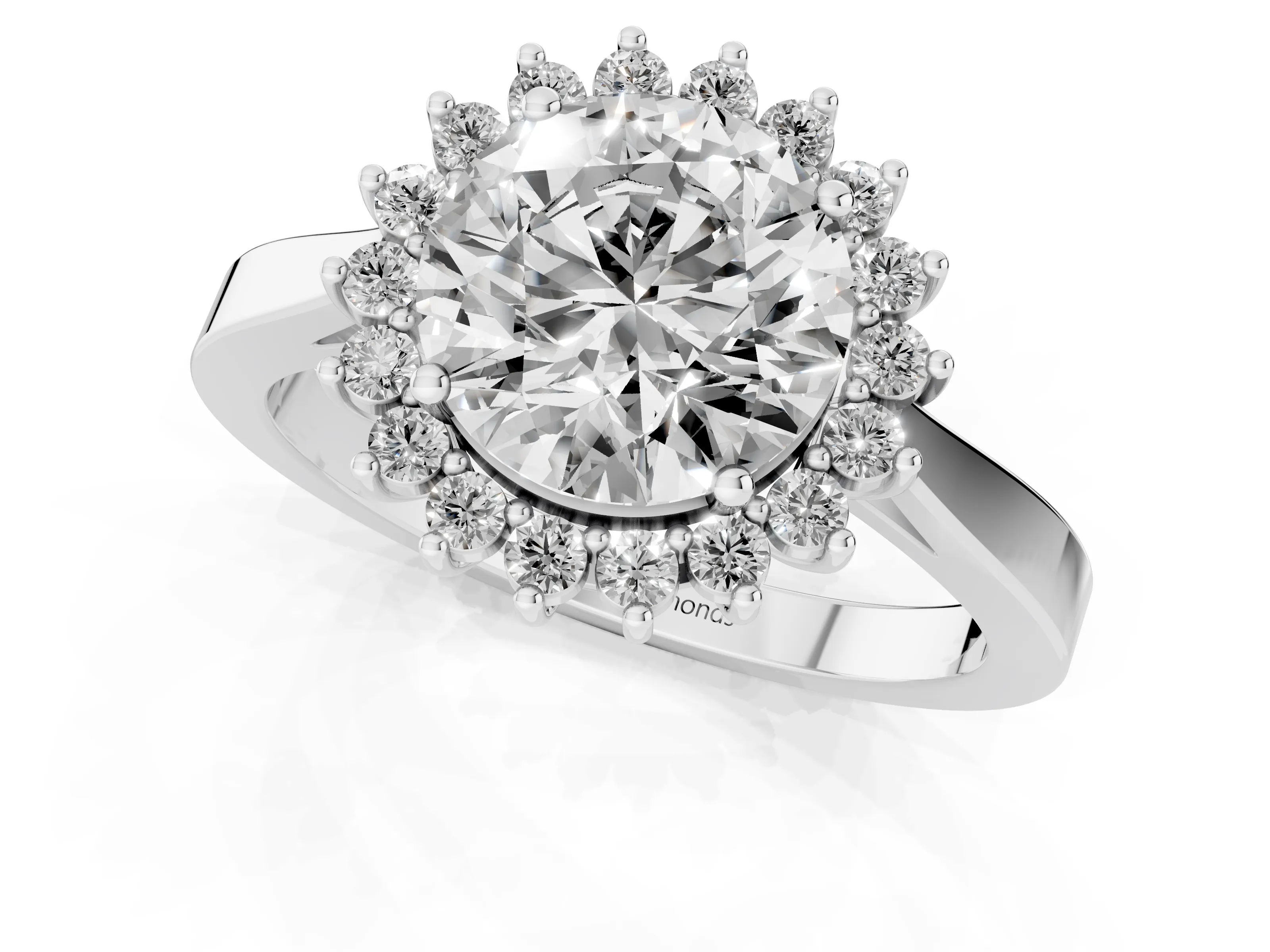 Round Cut Diamond Halo Ring Set in White gold with Round Halo and Smooth Solitaire Band