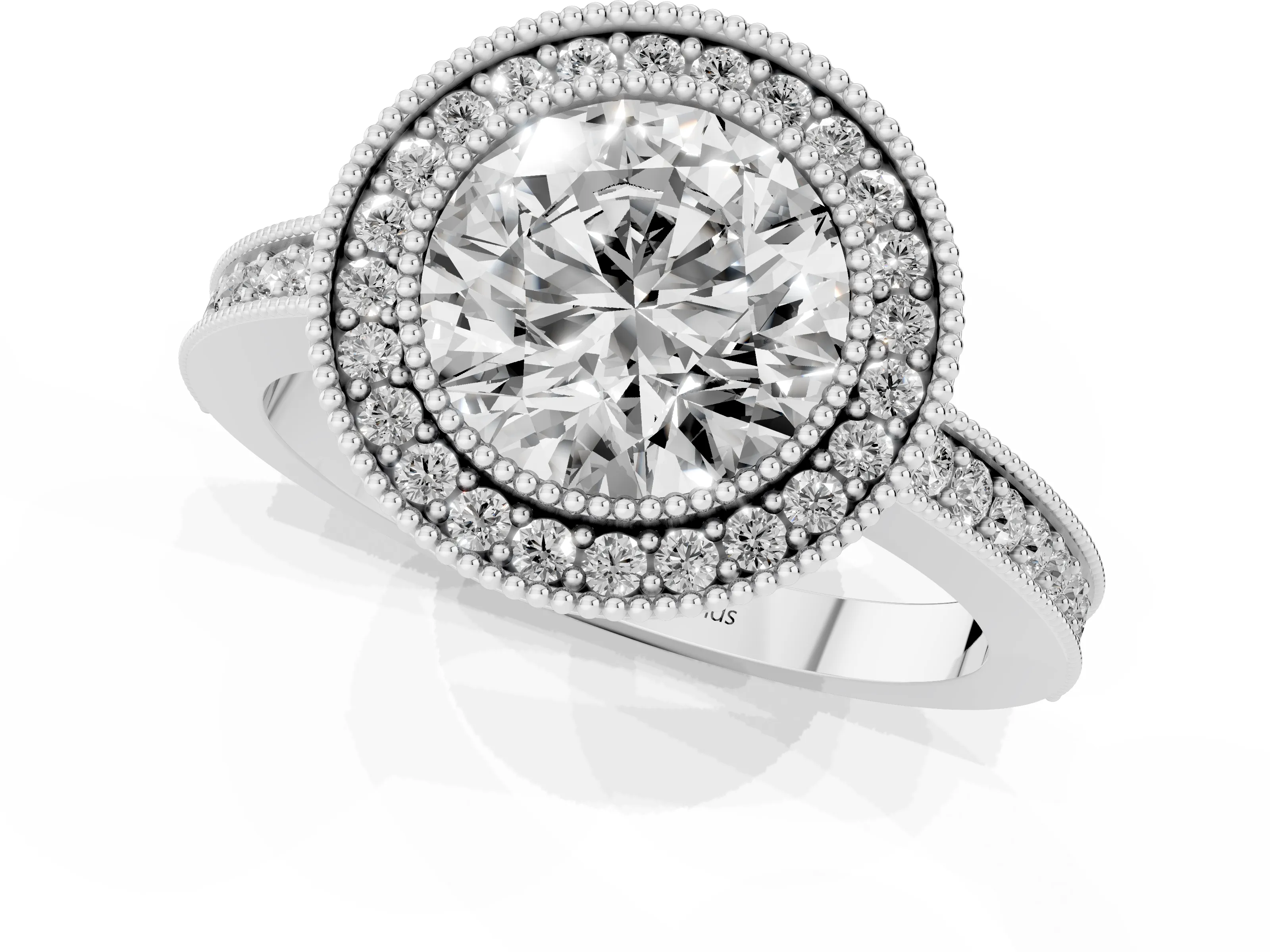 Round Cut Diamond Round Halo Ring Set in White gold with Pavé Band