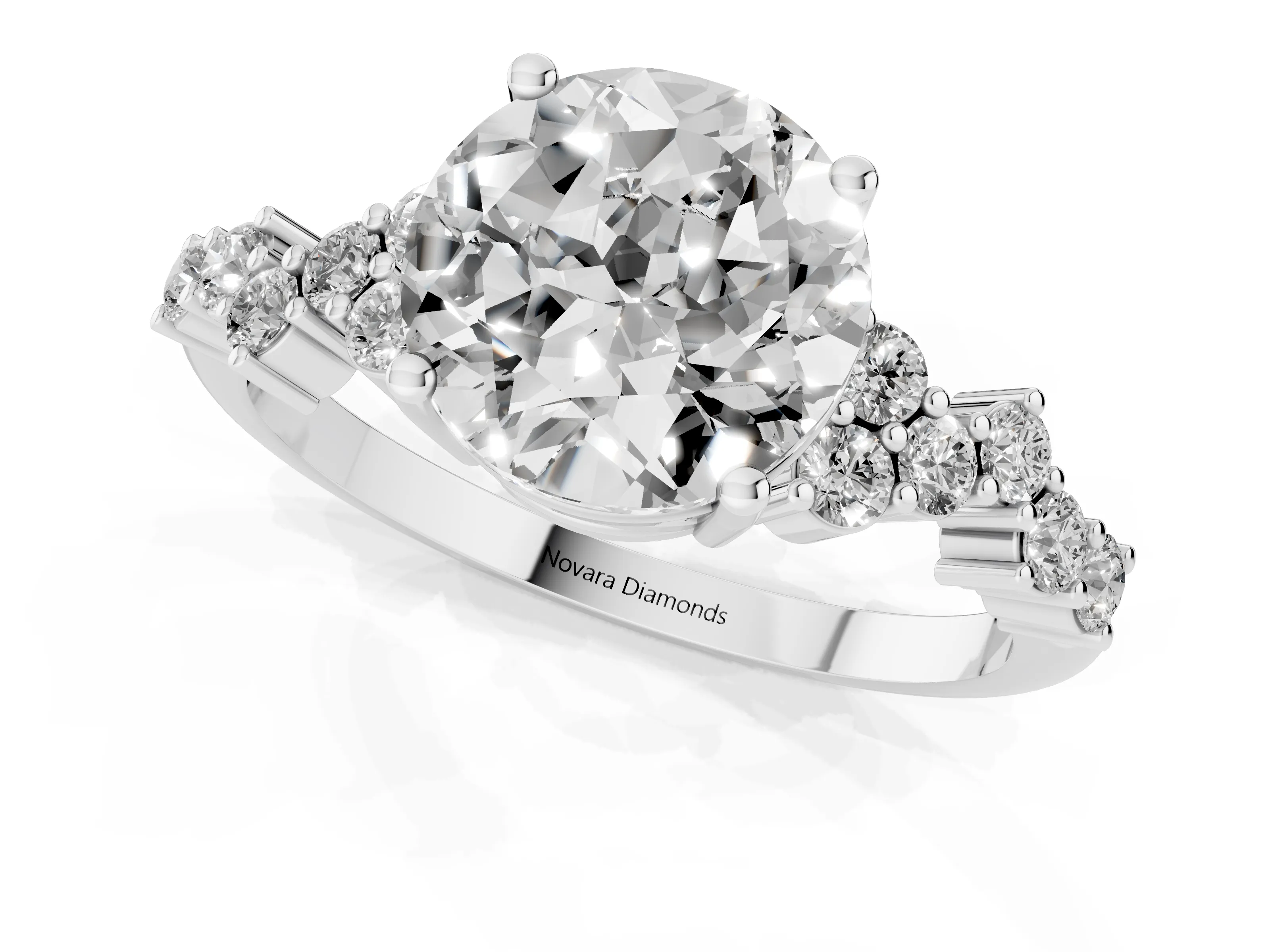 Round Cut Diamond Ring Set in Platinum with Scattered Round Accents