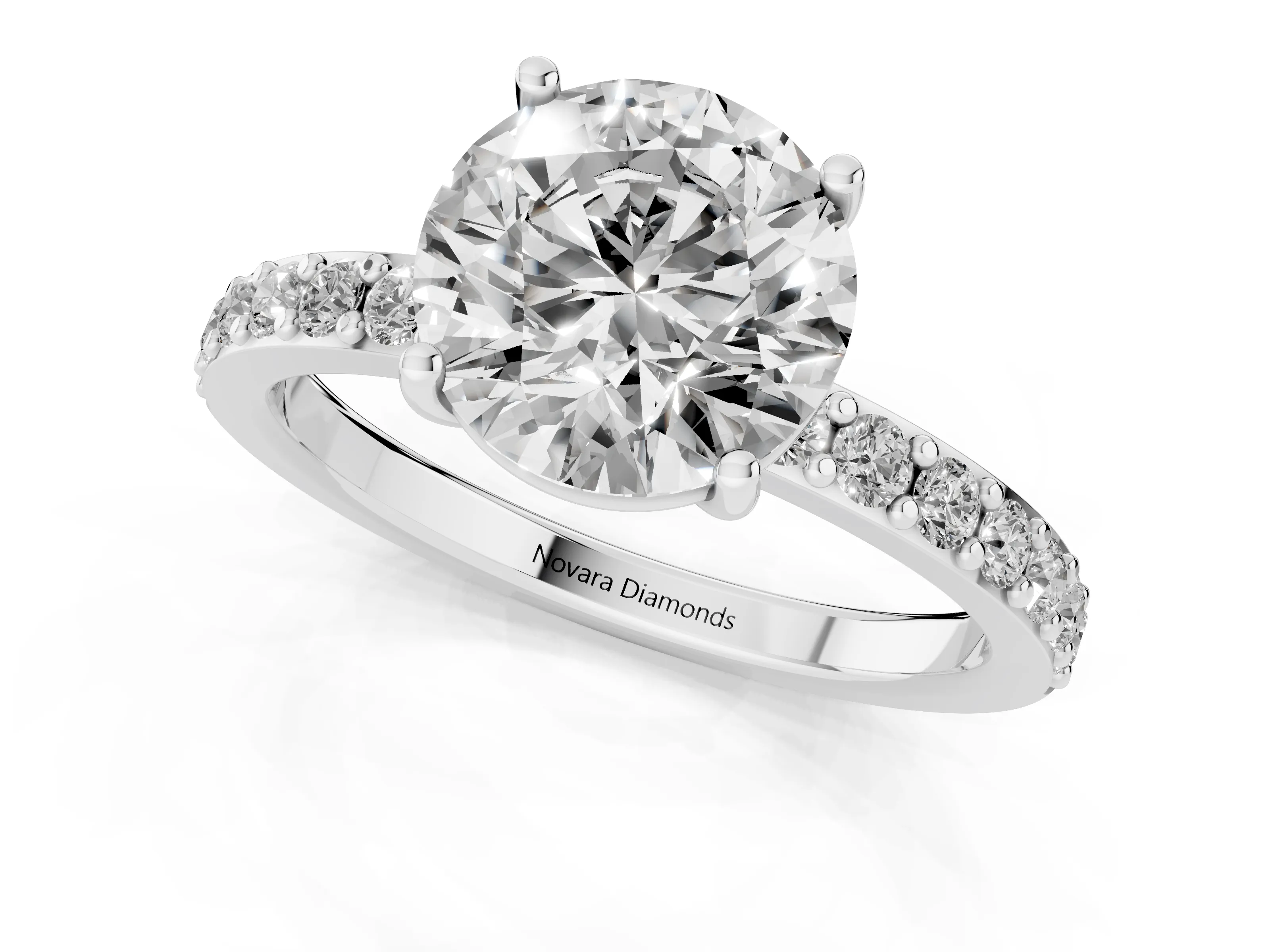 Round Cut Diamond Solitaire Set in Silver with Round Pavé Band and Prong Setting – second view