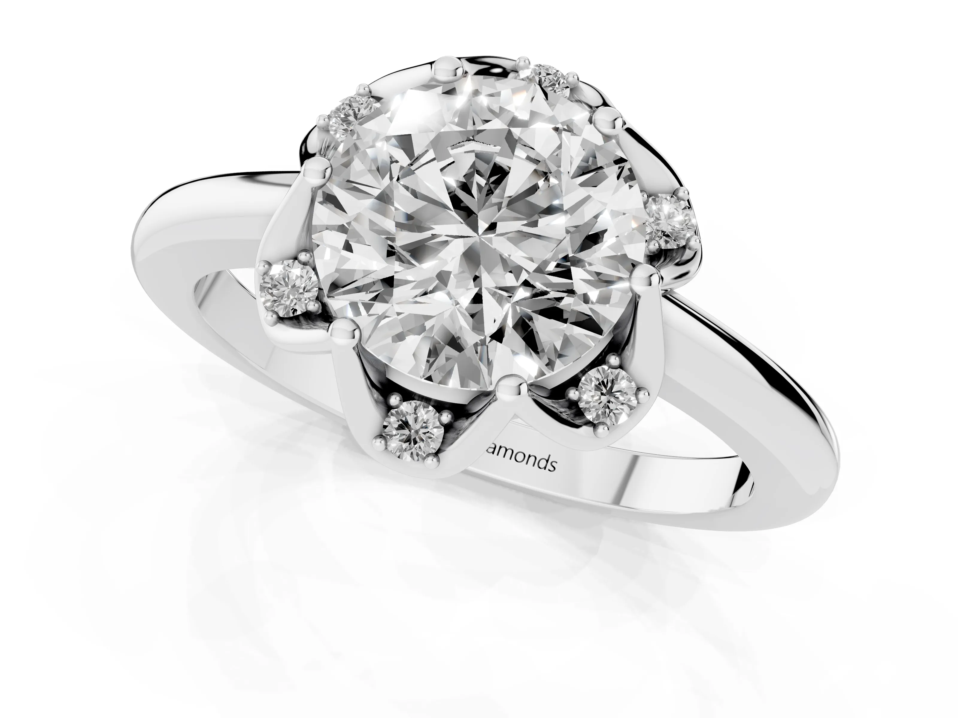 Round Cut Diamond Round Cluster Halo Ring Set in White gold with Solitaire Band and Prong Setting