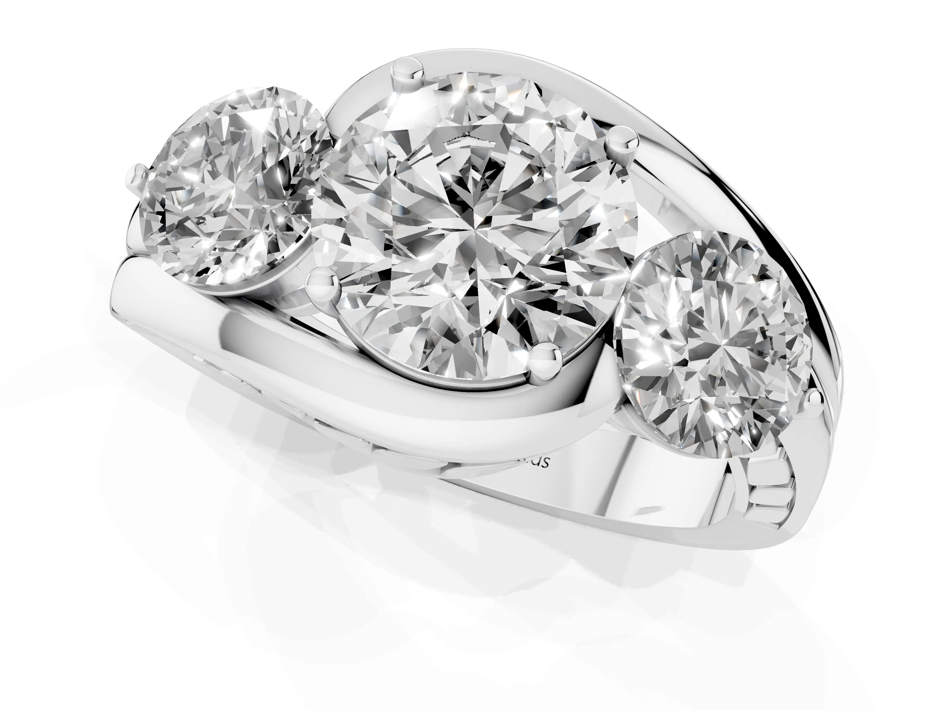 Round Cut Diamond Three-Stone Ring Set in Platinum with Plain Split Shank