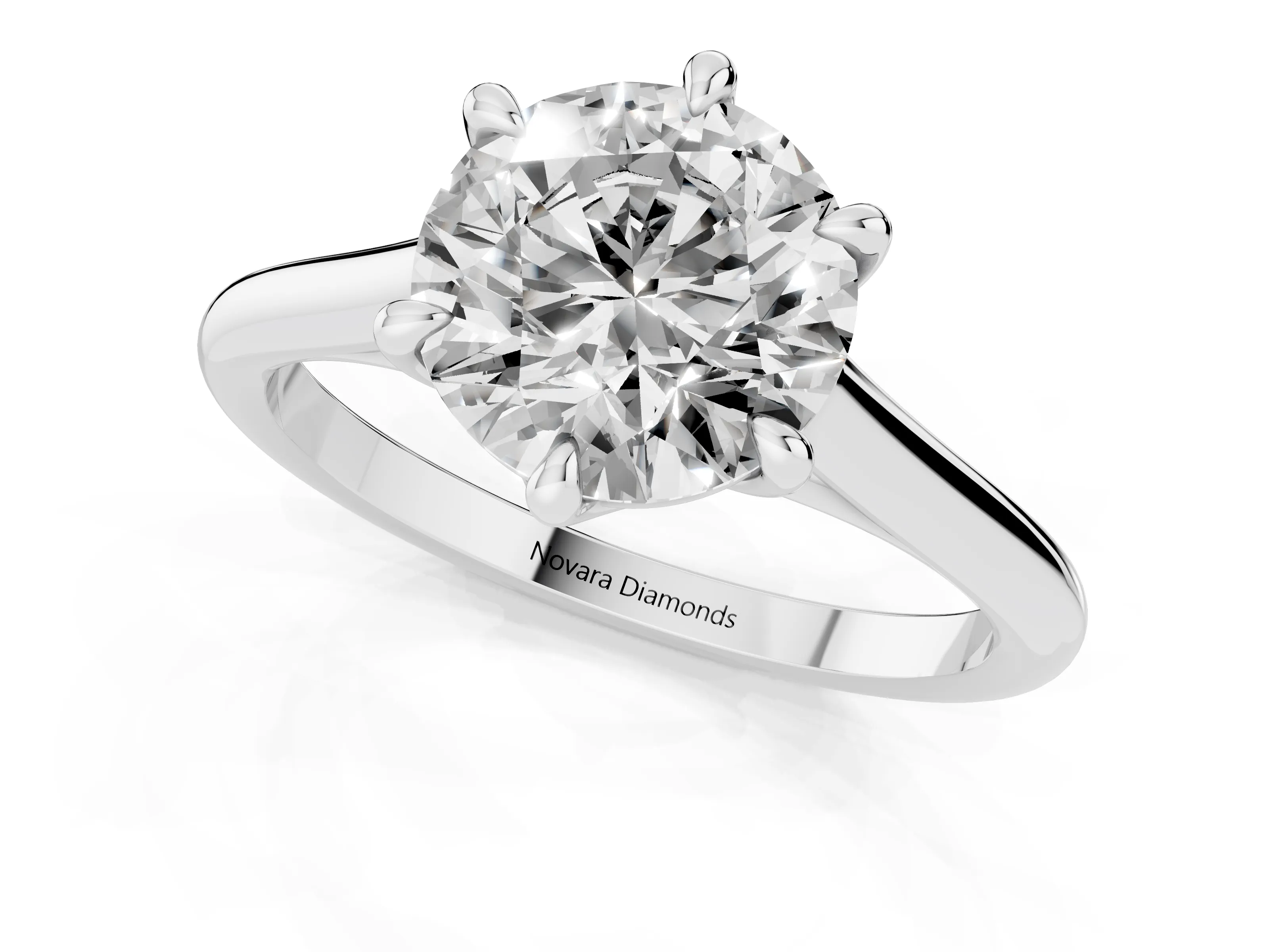 Round Cut Diamond Solitaire Engagement Ring Set in Platinum with Prong Setting and Plain Classic Band