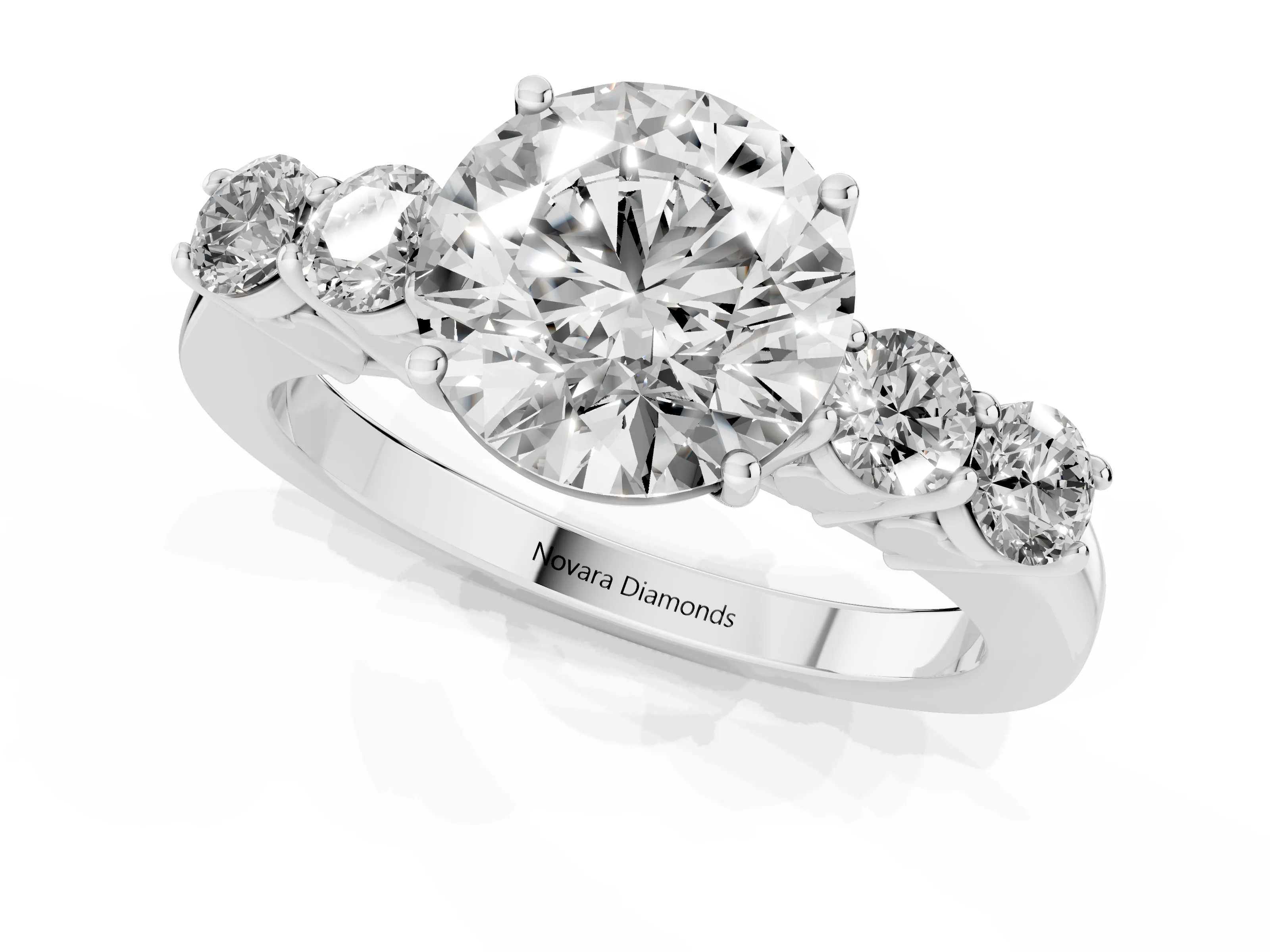 Round Cut Diamond Five-Stone Prong Set Band Ring Set in Platinum with Polished Band