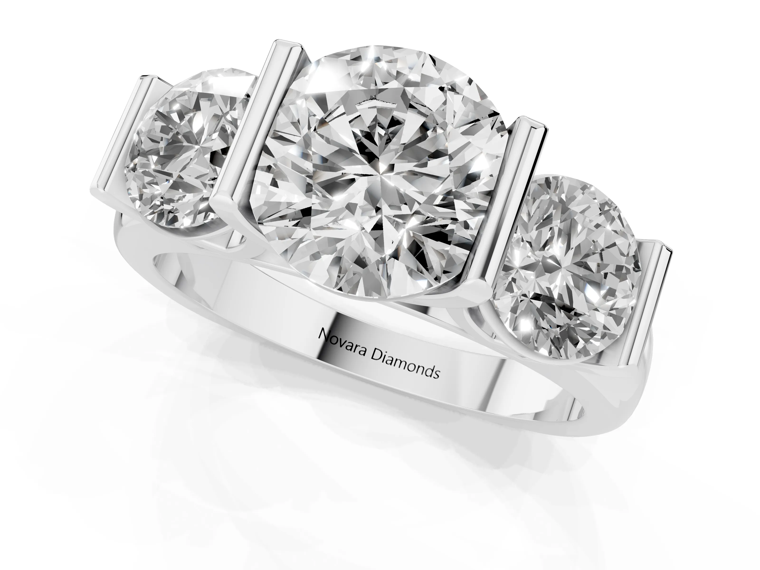 Round Cut Diamond Three-Stone Channel Set Ring Set in Platinum