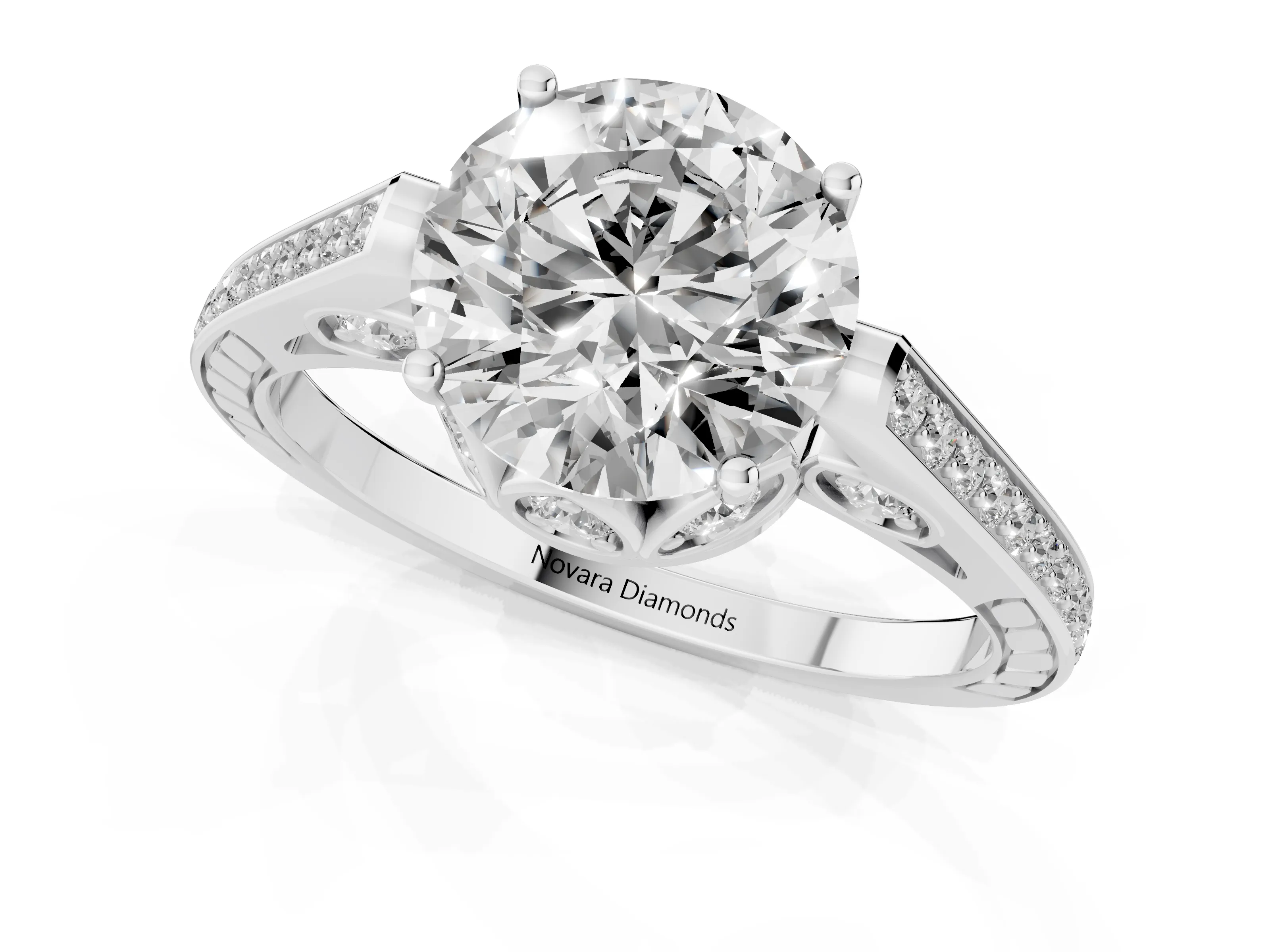 Round Cut Diamond Cathedral Pavé Engagement Ring Set in Platinum with Prong Setting – second view