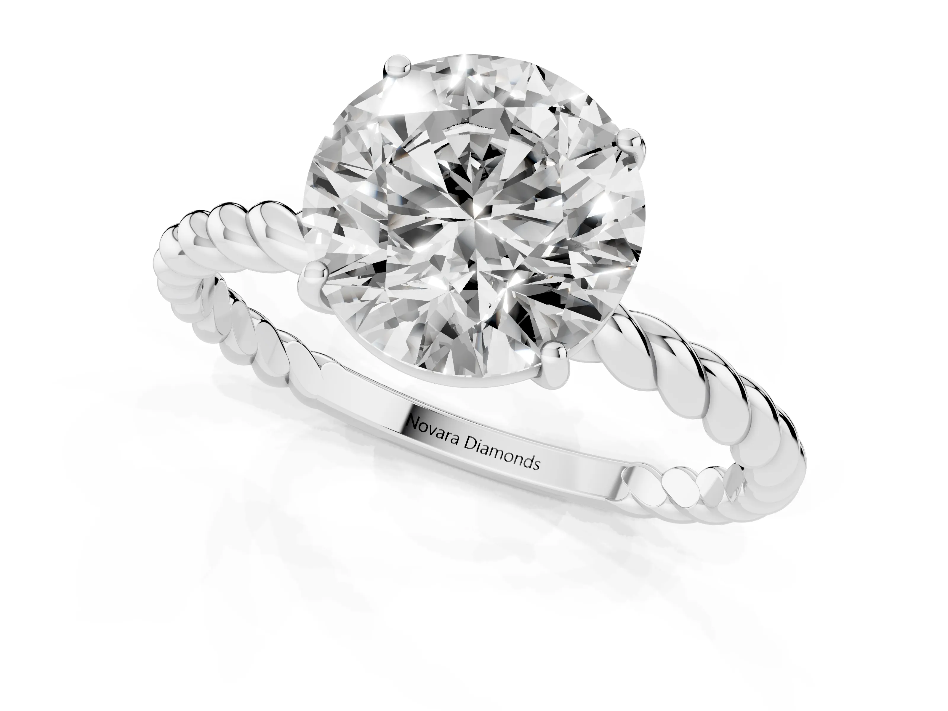 Round Cut Diamond Solitaire Ring Set in Platinum with Twist Band and Prong Setting