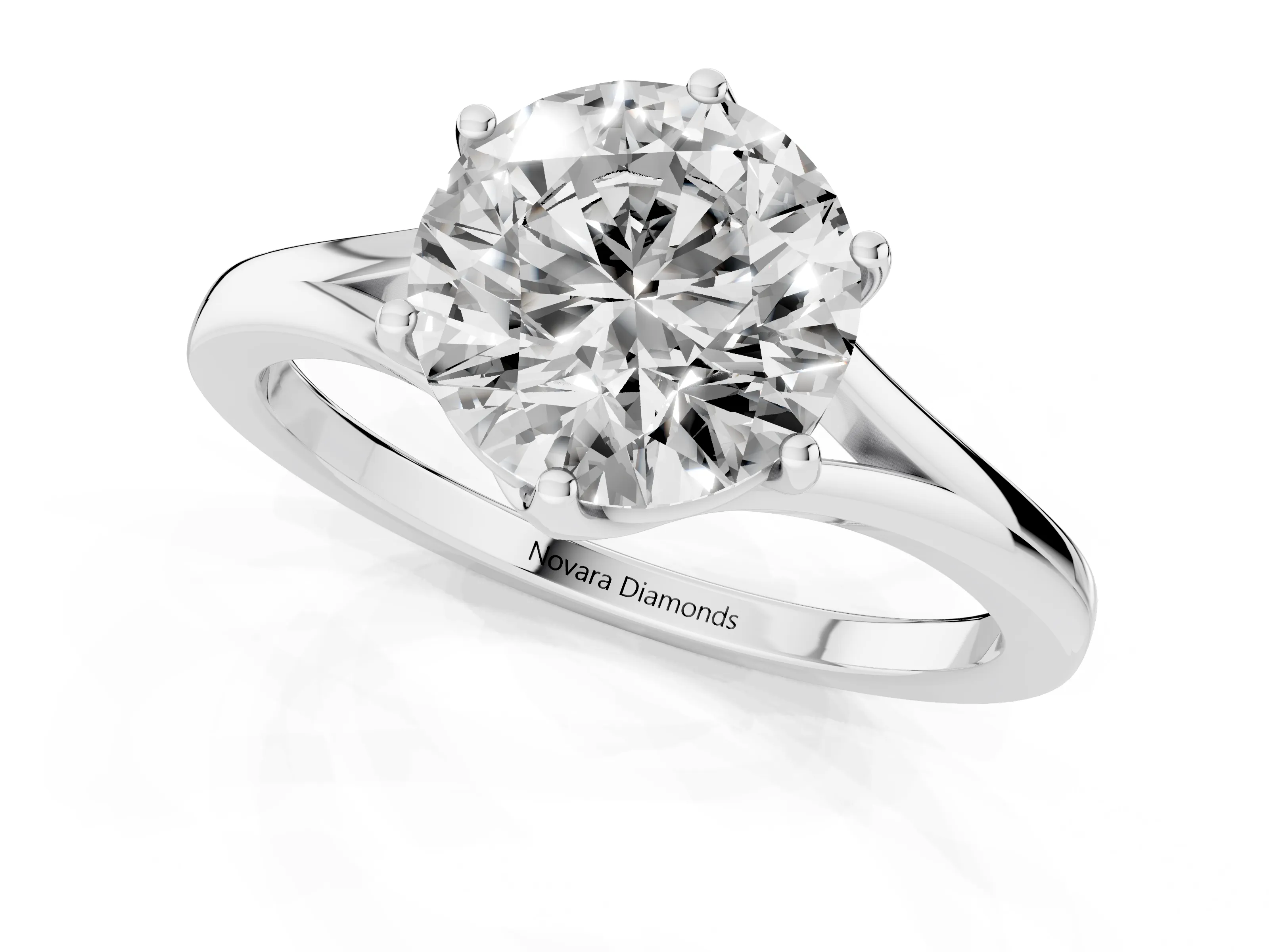 Round Cut Diamond Solitaire Ring Set in Platinum with Polished Tapered Band and Prong Setting – second view