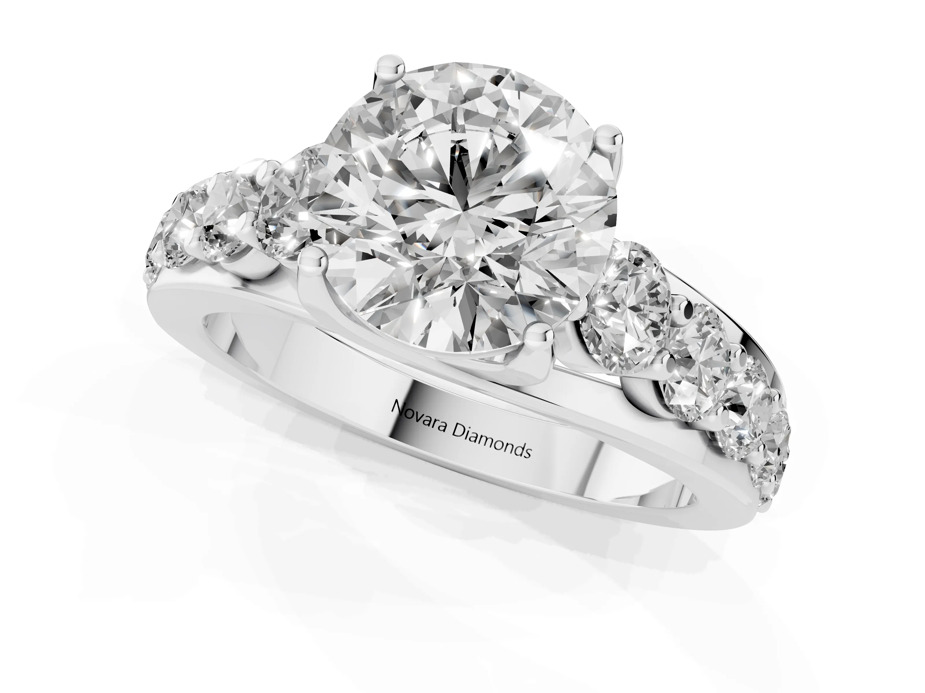 Round Cut Diamond Pavé Engagement Ring Set in Silver with Prong Setting