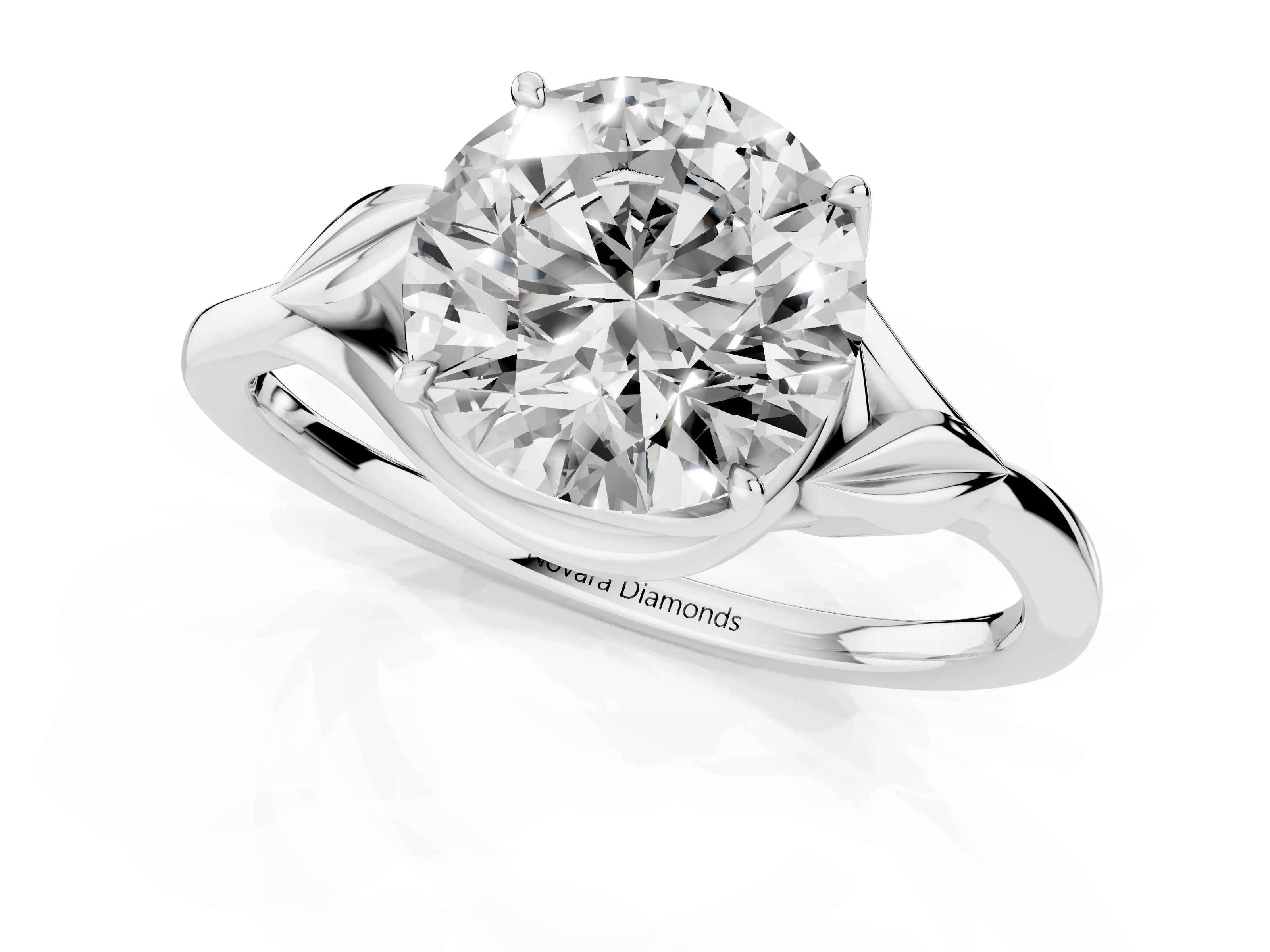 Round Cut Diamond Solitaire Ring Set in White gold with Polished Twist Band
